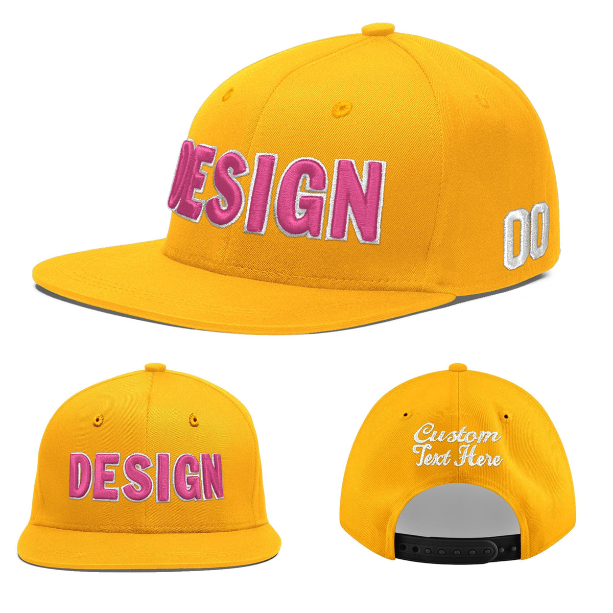 Custom Yellow 3D Puff Embroidery Flat Embroidery Casual Sport Baseball Cap