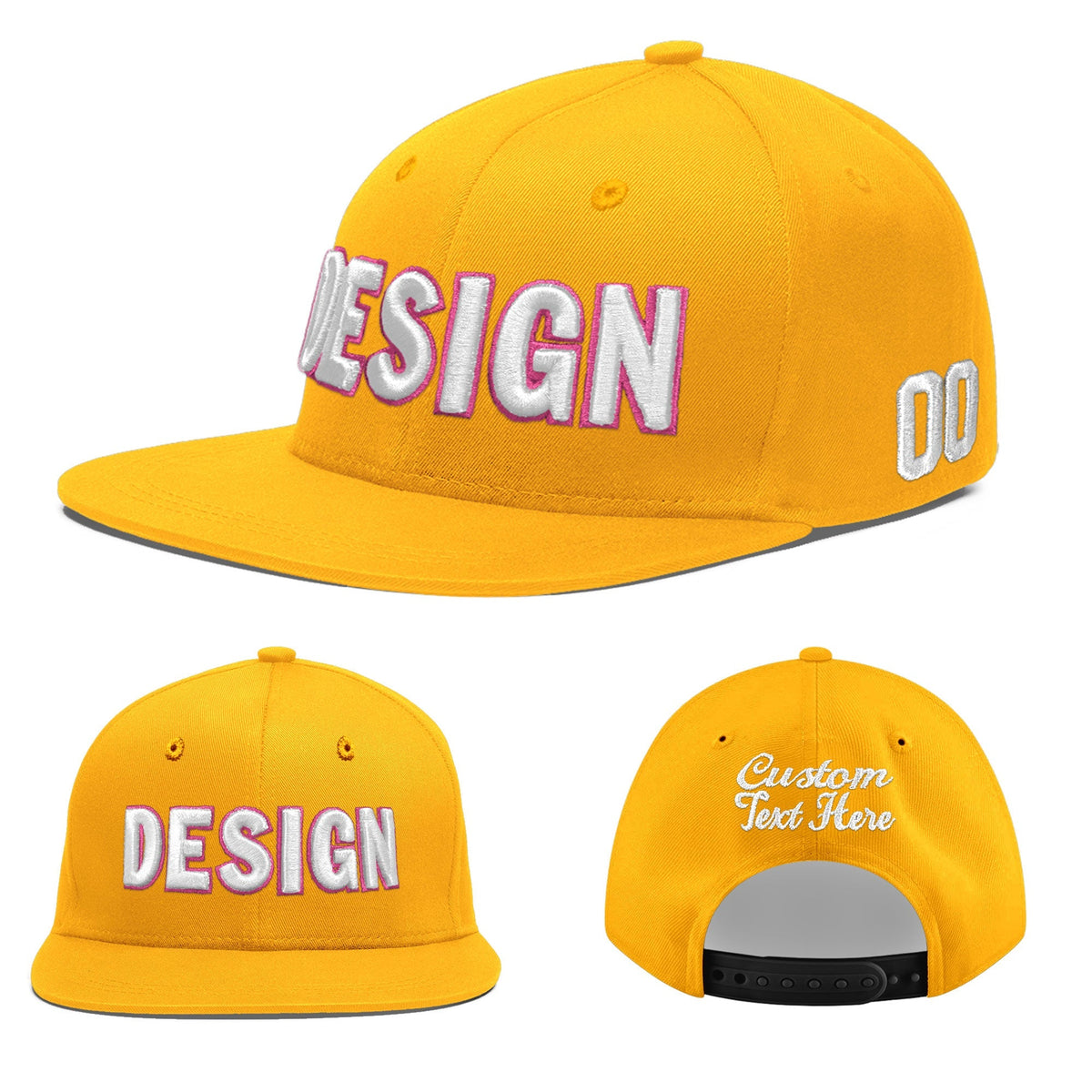 Custom Yellow 3D Puff Embroidery Flat Embroidery Casual Sport Baseball Cap