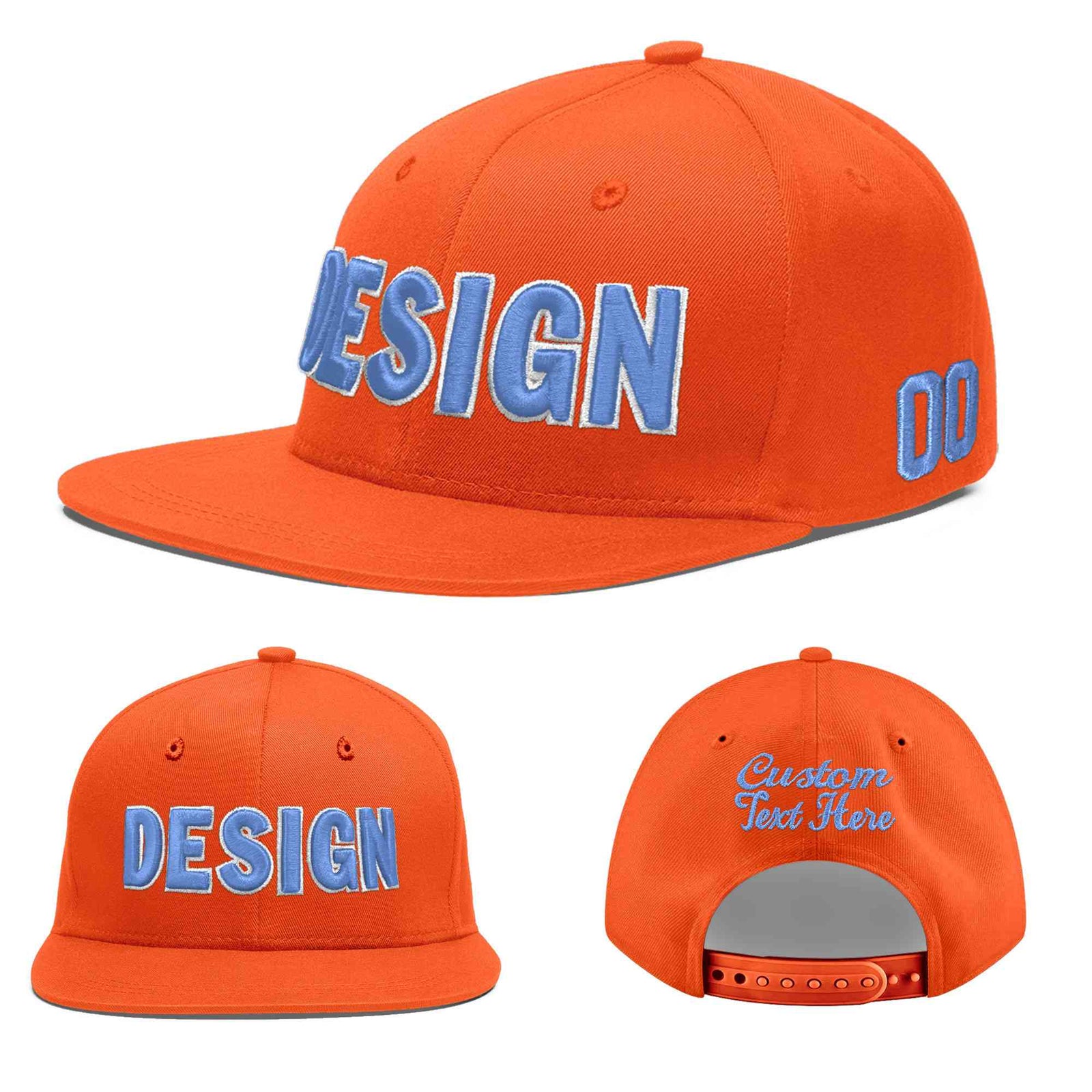 Custom Orange 3D Puff Embroidery Flat Embroidery Casual Sport Baseball Cap