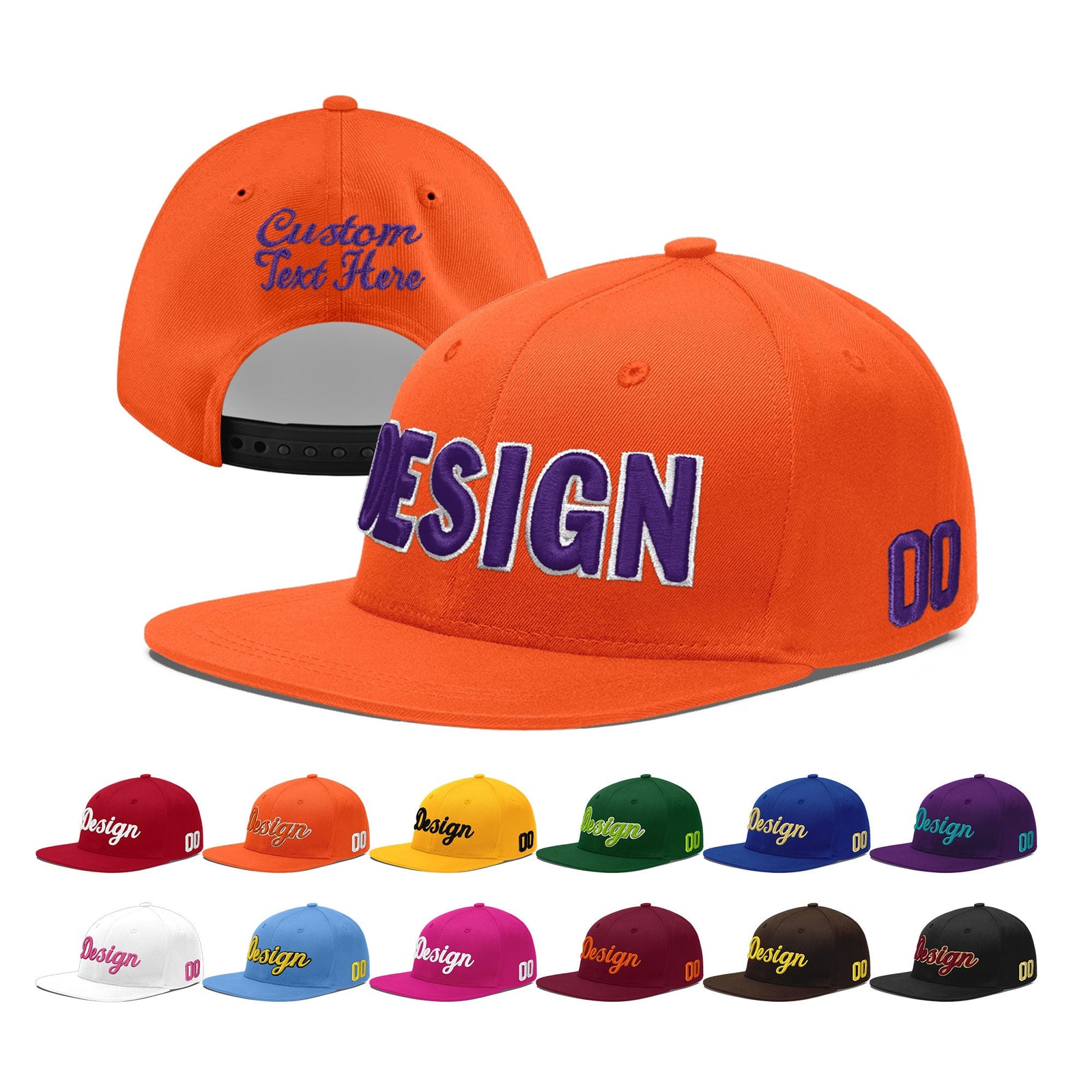 Custom Orange 3D Puff Embroidery Flat Embroidery Casual Sport Baseball Cap