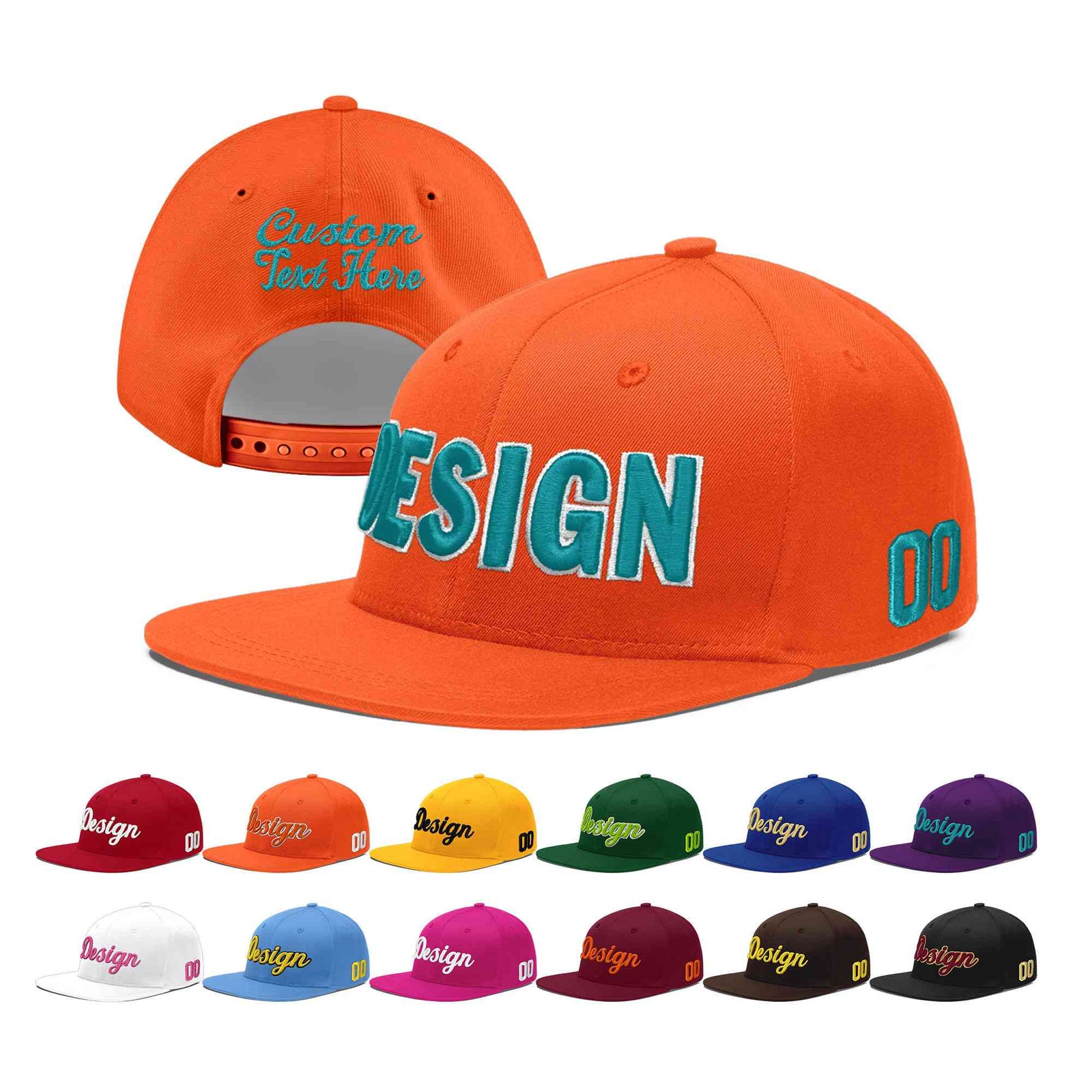 Custom Orange 3D Puff Embroidery Flat Embroidery Casual Sport Baseball Cap