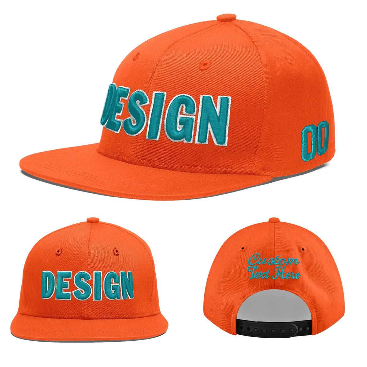 Custom Orange 3D Puff Embroidery Flat Embroidery Casual Sport Baseball Cap