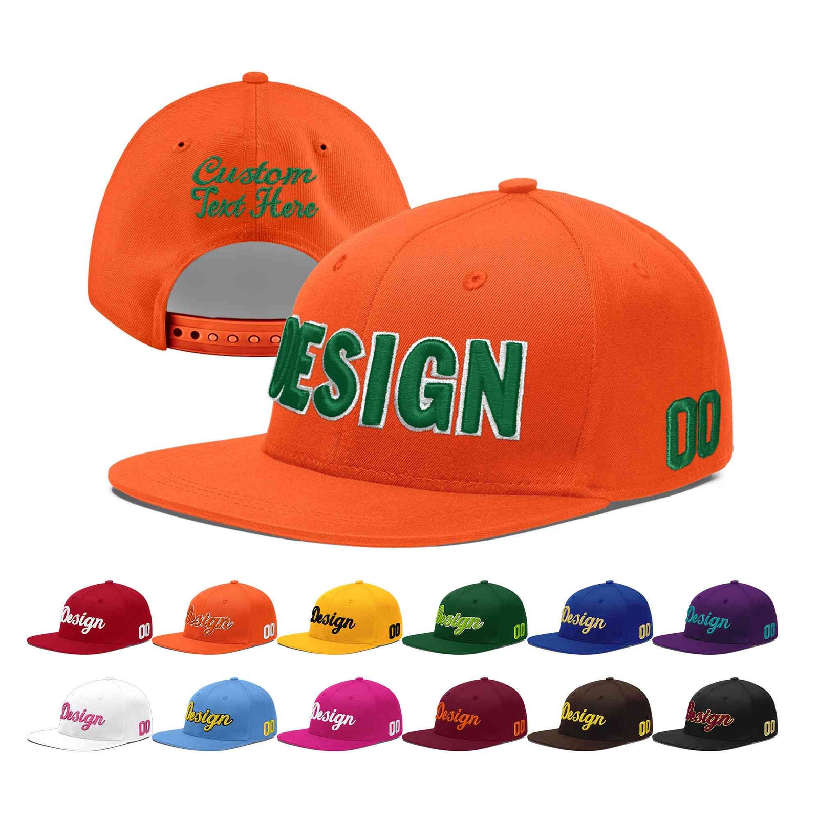 Custom Orange 3D Puff Embroidery Flat Embroidery Casual Sport Baseball Cap