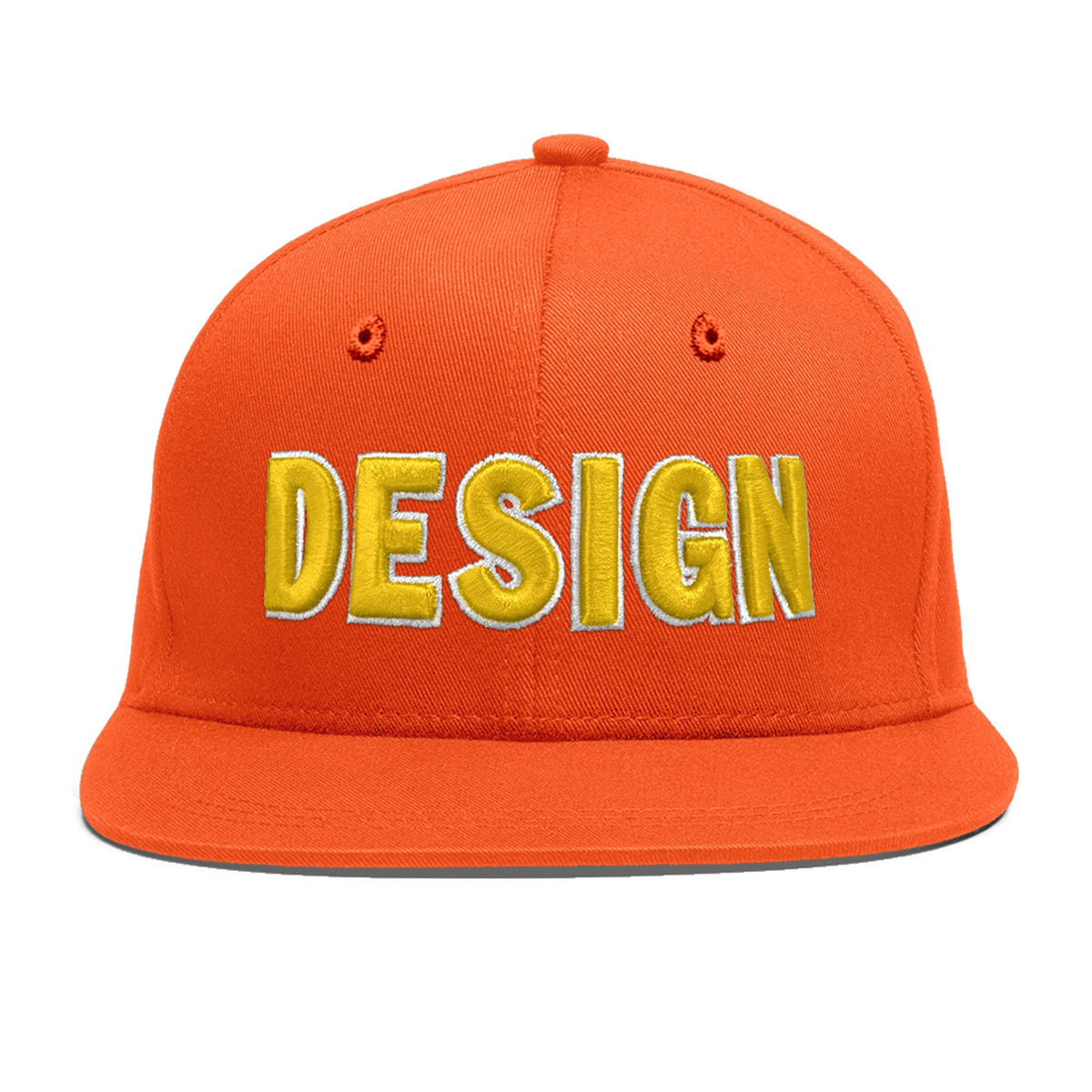 Custom Orange 3D Puff Embroidery Flat Embroidery Casual Sport Baseball Cap