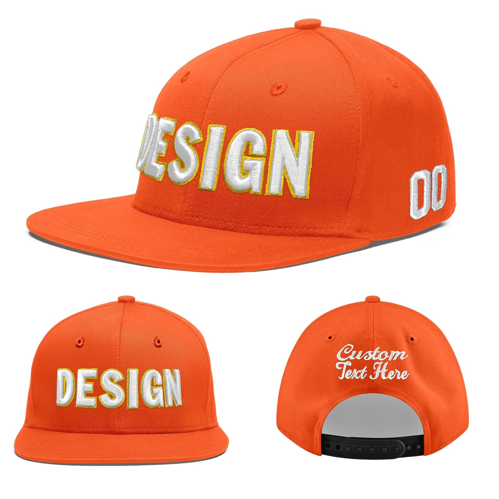 Custom Orange 3D Puff Embroidery Flat Embroidery Casual Sport Baseball Cap