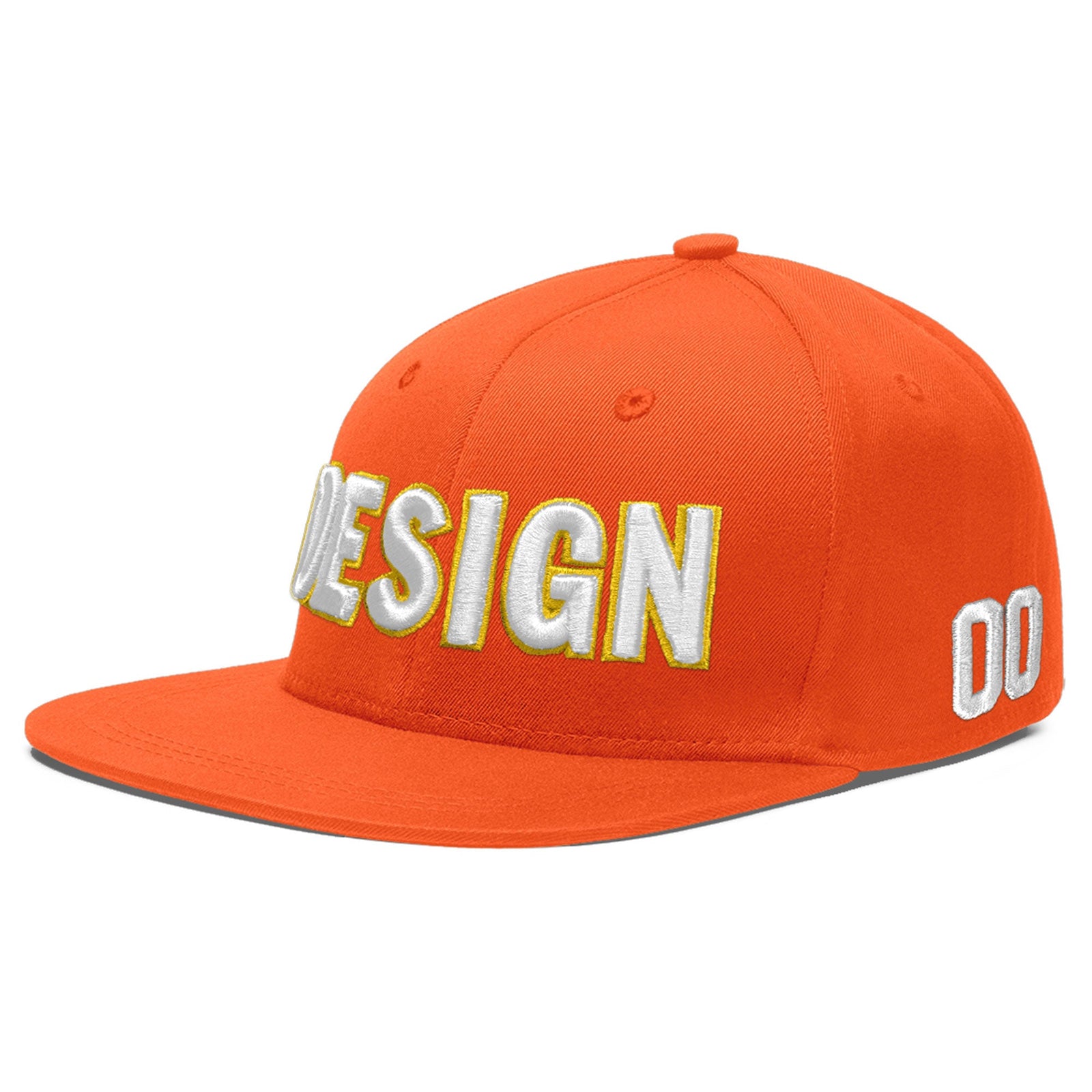 Custom Orange 3D Puff Embroidery Flat Embroidery Casual Sport Baseball Cap