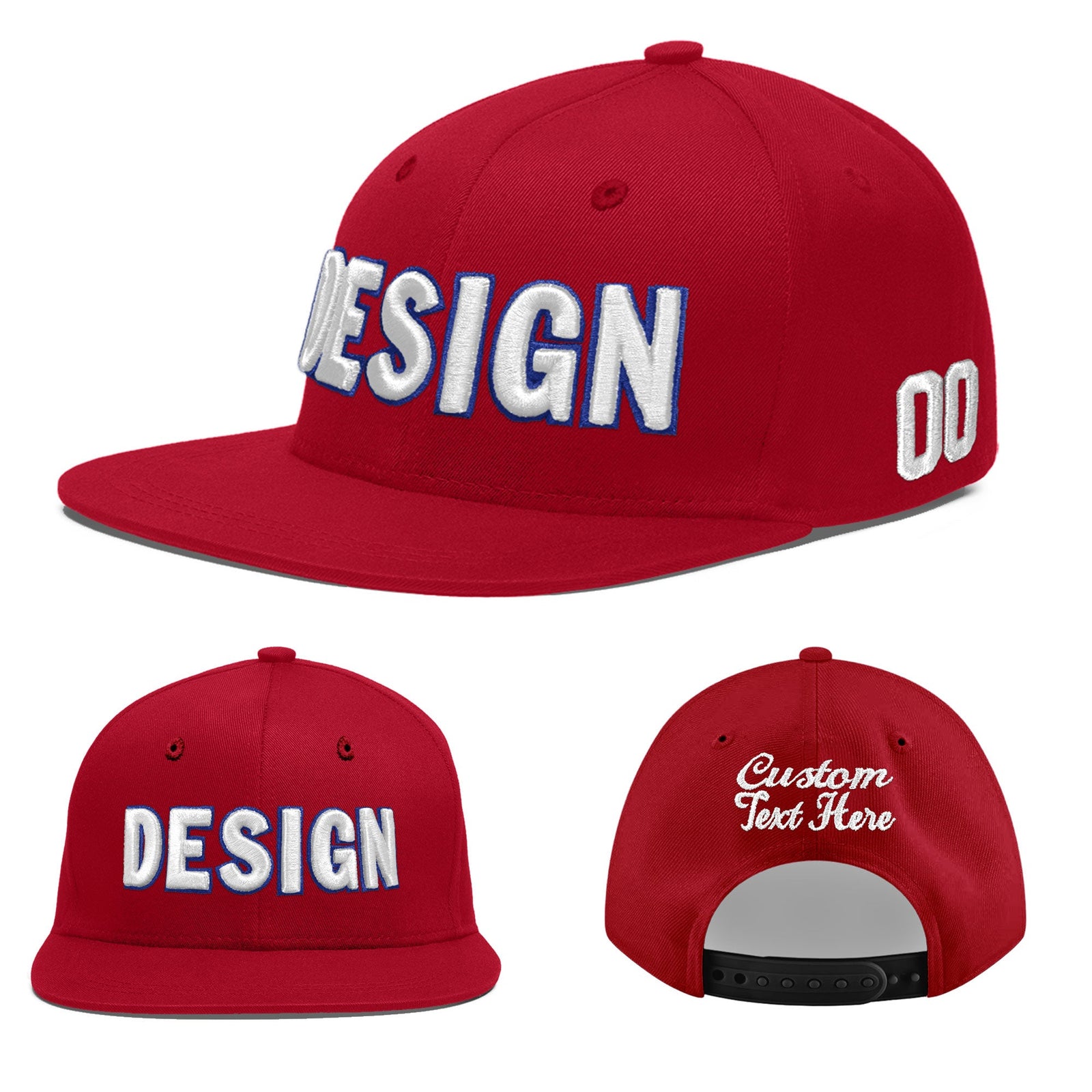 Custom Red 3D Puff Embroidery Flat Embroidery Casual Sport Baseball Cap