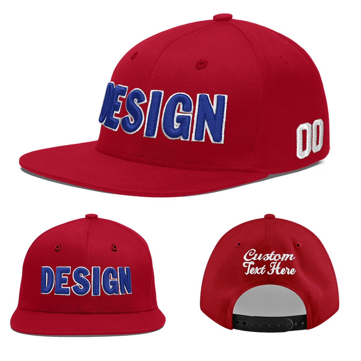 Custom Red 3D Puff Embroidery Flat Embroidery Casual Sport Baseball Cap