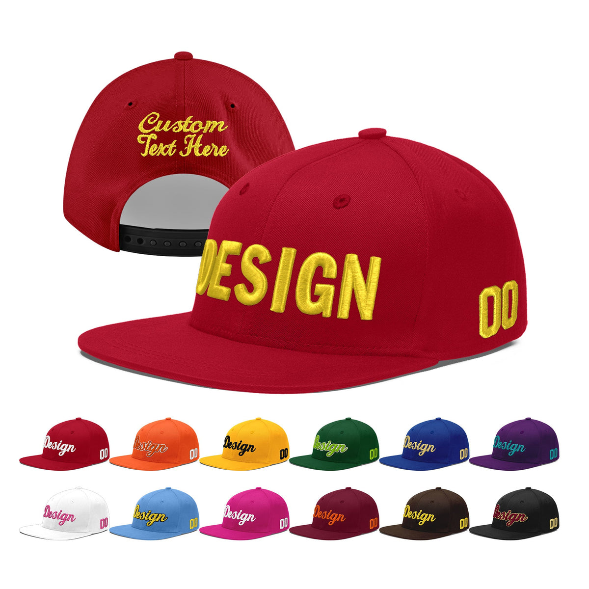 Custom Red 3D Puff Embroidery Flat Embroidery Casual Sport Baseball Cap