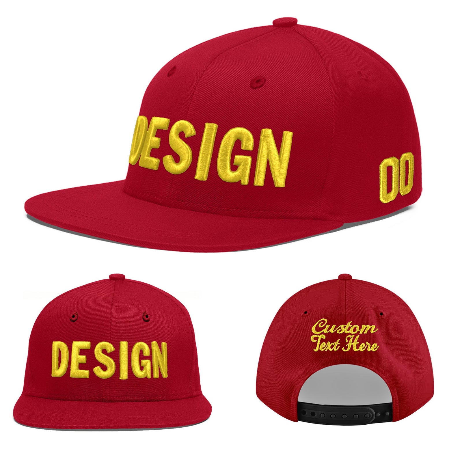 Custom Red 3D Puff Embroidery Flat Embroidery Casual Sport Baseball Cap