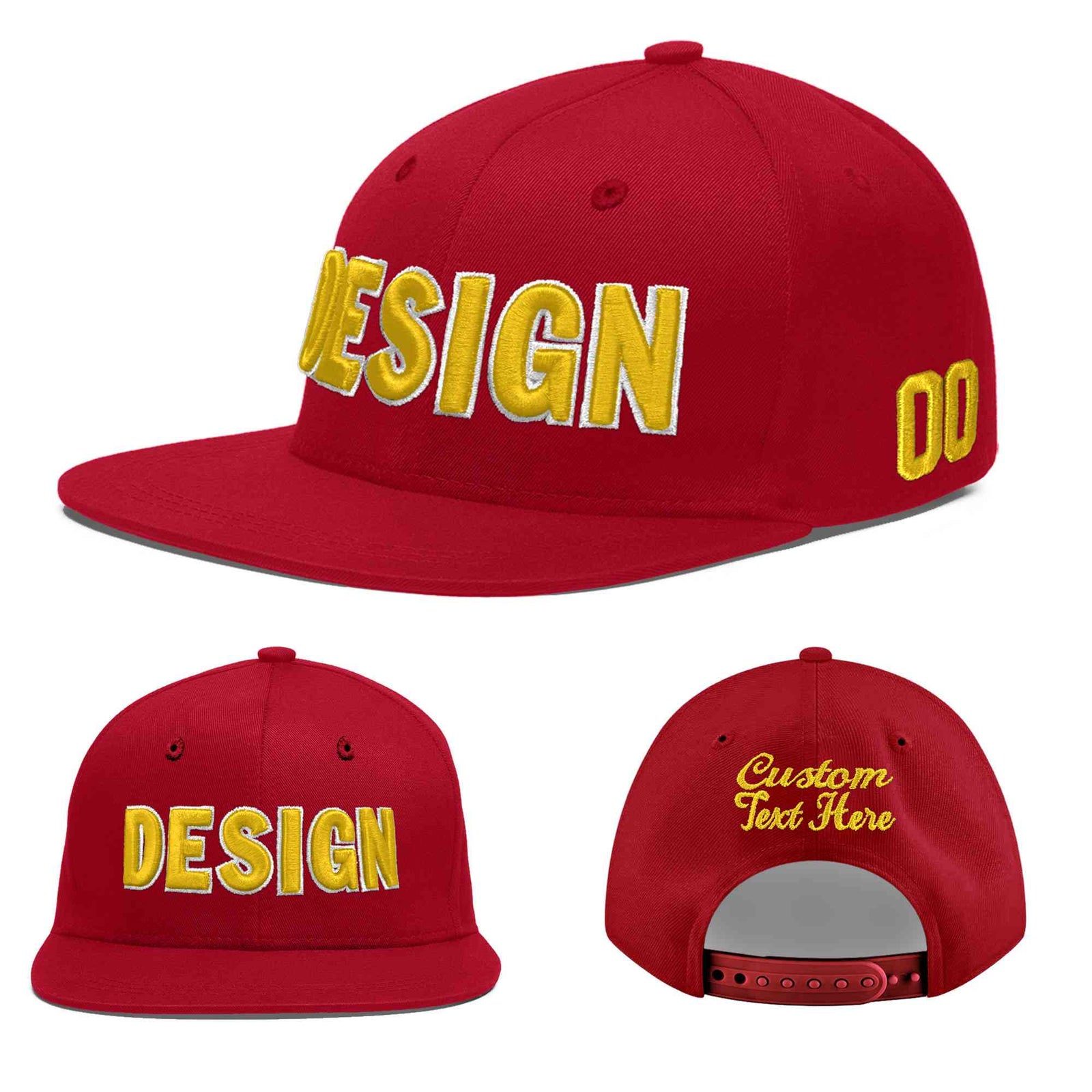 Custom Red 3D Puff Embroidery Flat Embroidery Casual Sport Baseball Cap