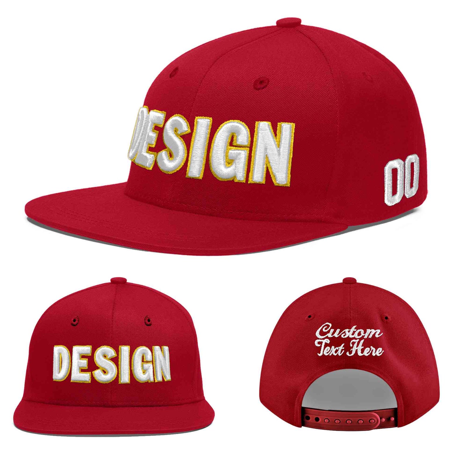 Custom Red 3D Puff Embroidery Flat Embroidery Casual Sport Baseball Cap