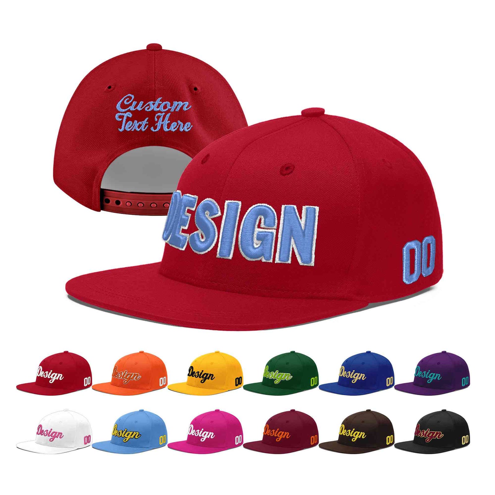 Custom Red 3D Puff Embroidery Flat Embroidery Casual Sport Baseball Cap
