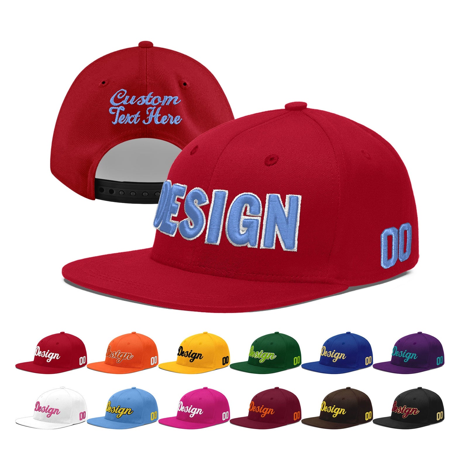 Custom Red 3D Puff Embroidery Flat Embroidery Casual Sport Baseball Cap
