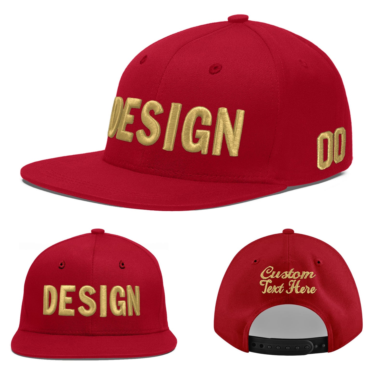 Custom Red 3D Puff Embroidery Flat Embroidery Casual Sport Baseball Cap