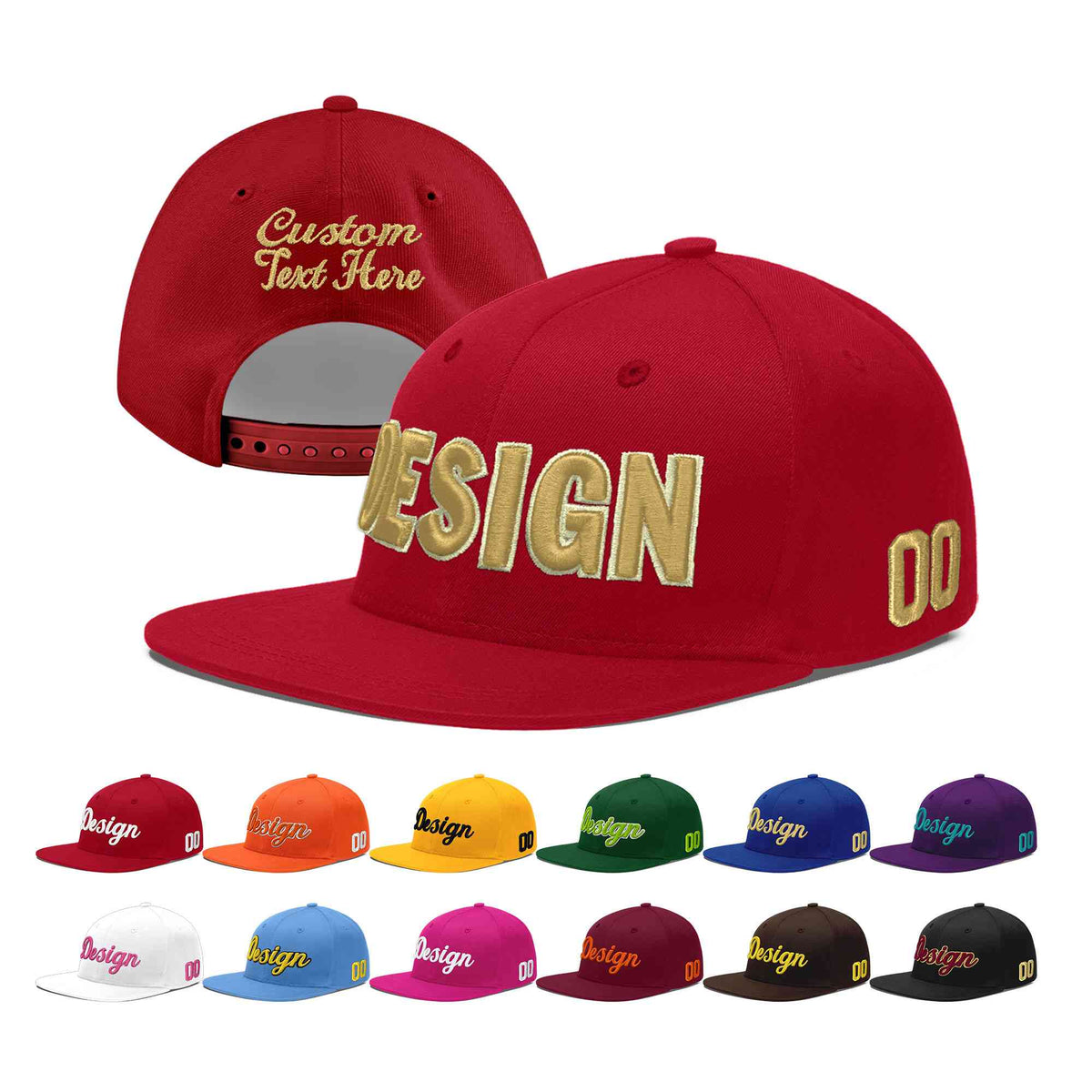 Custom Red 3D Puff Embroidery Flat Embroidery Casual Sport Baseball Cap