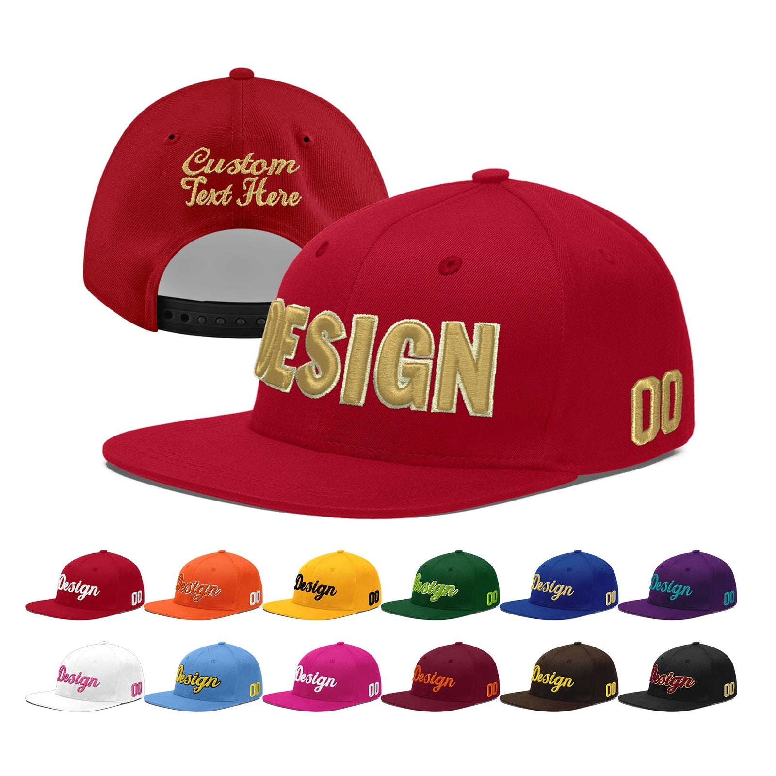 Custom Red 3D Puff Embroidery Flat Embroidery Casual Sport Baseball Cap