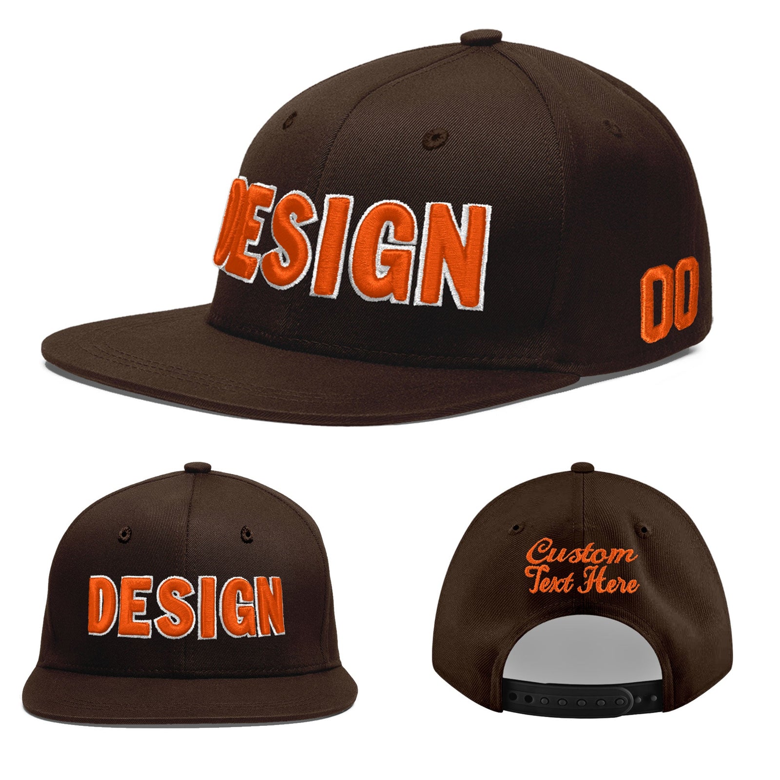 Custom Brown 3D Puff Embroidery Flat Embroidery Casual Sport Baseball Cap
