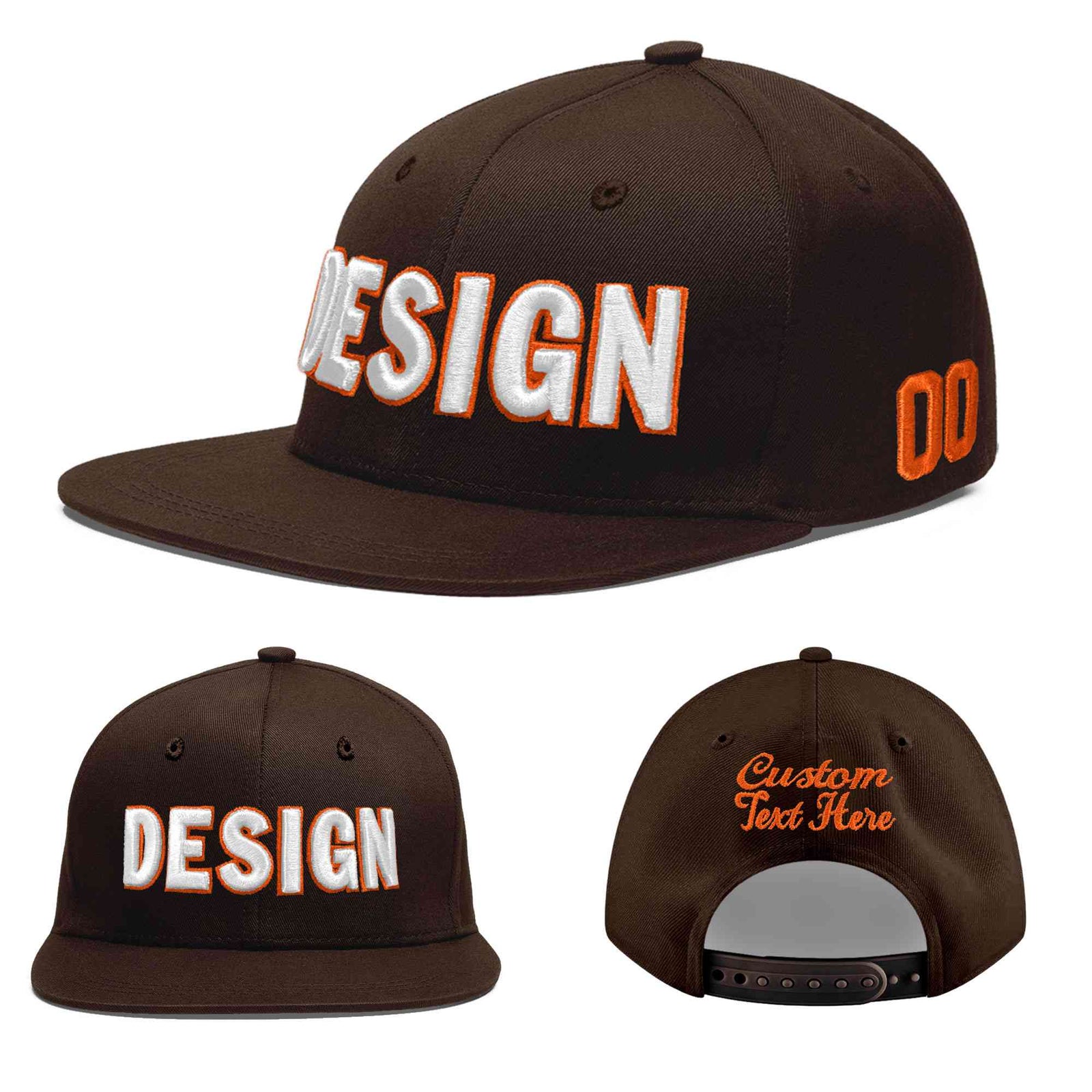Custom Brown 3D Puff Embroidery Flat Embroidery Casual Sport Baseball Cap