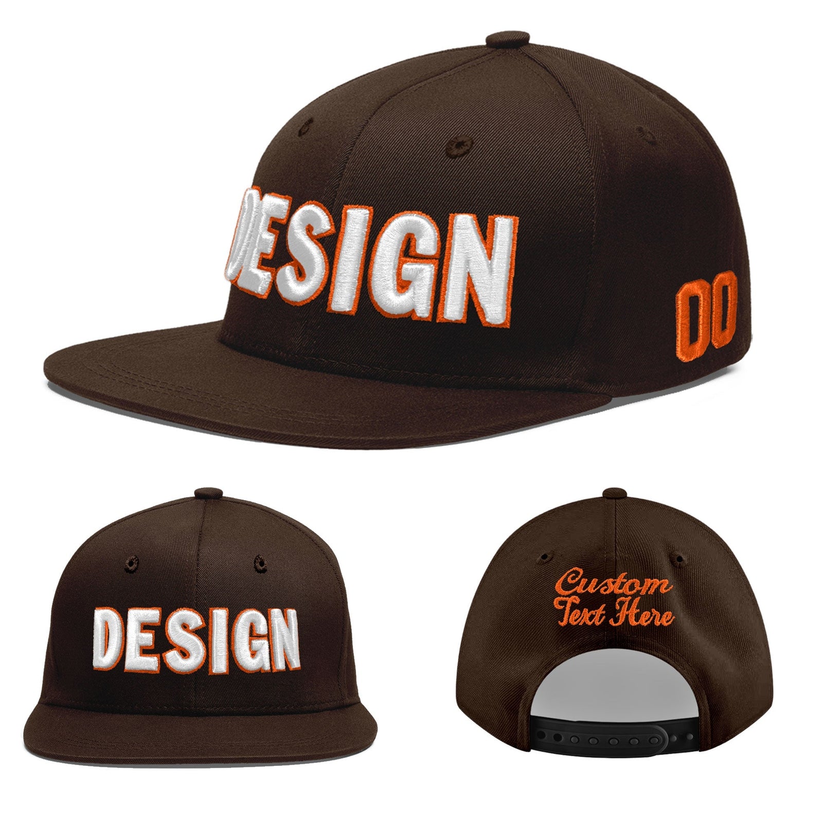 Custom Brown 3D Puff Embroidery Flat Embroidery Casual Sport Baseball Cap