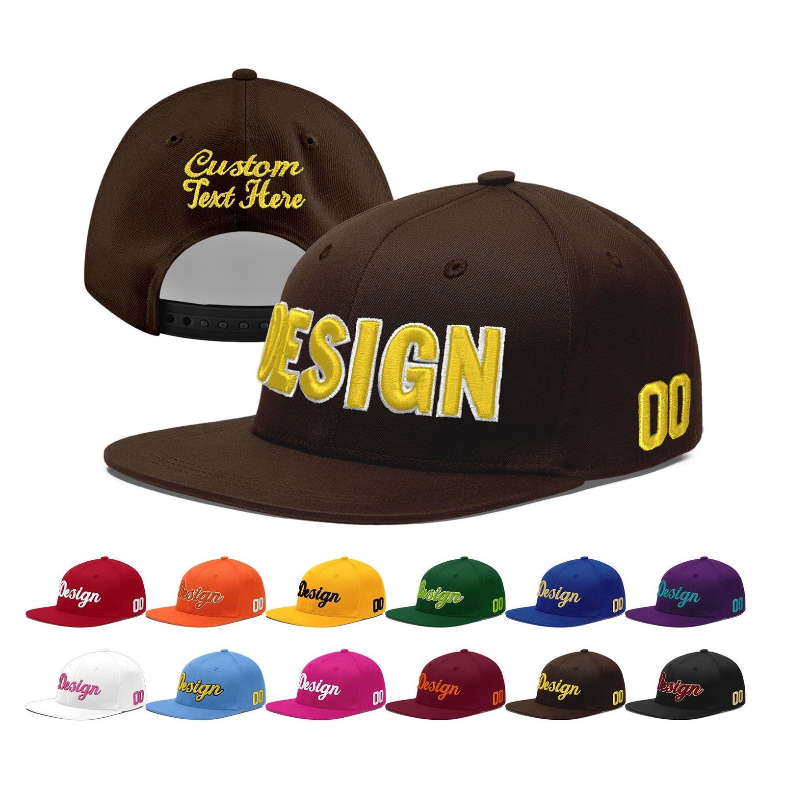 Custom Brown 3D Puff Embroidery Flat Embroidery Casual Sport Baseball Cap