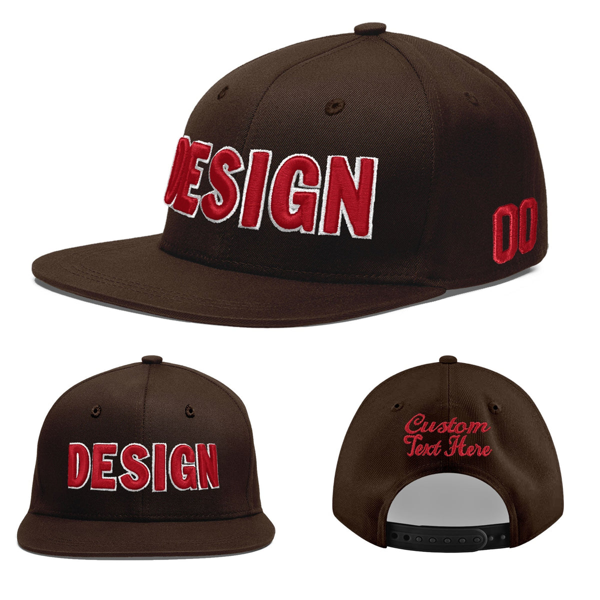 Custom Brown 3D Puff Embroidery Flat Embroidery Casual Sport Baseball Cap