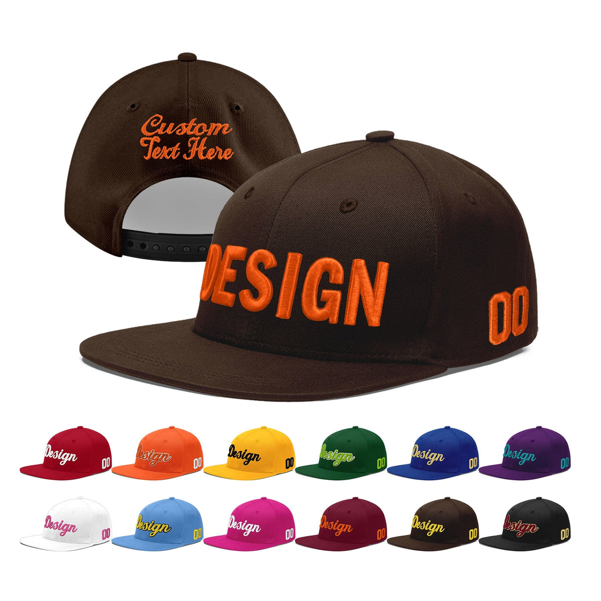 Custom Brown 3D Puff Embroidery Flat Embroidery Casual Sport Baseball Cap