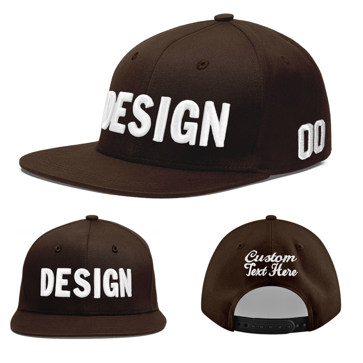 Custom Brown 3D Puff Embroidery Flat Embroidery Casual Sport Baseball Cap