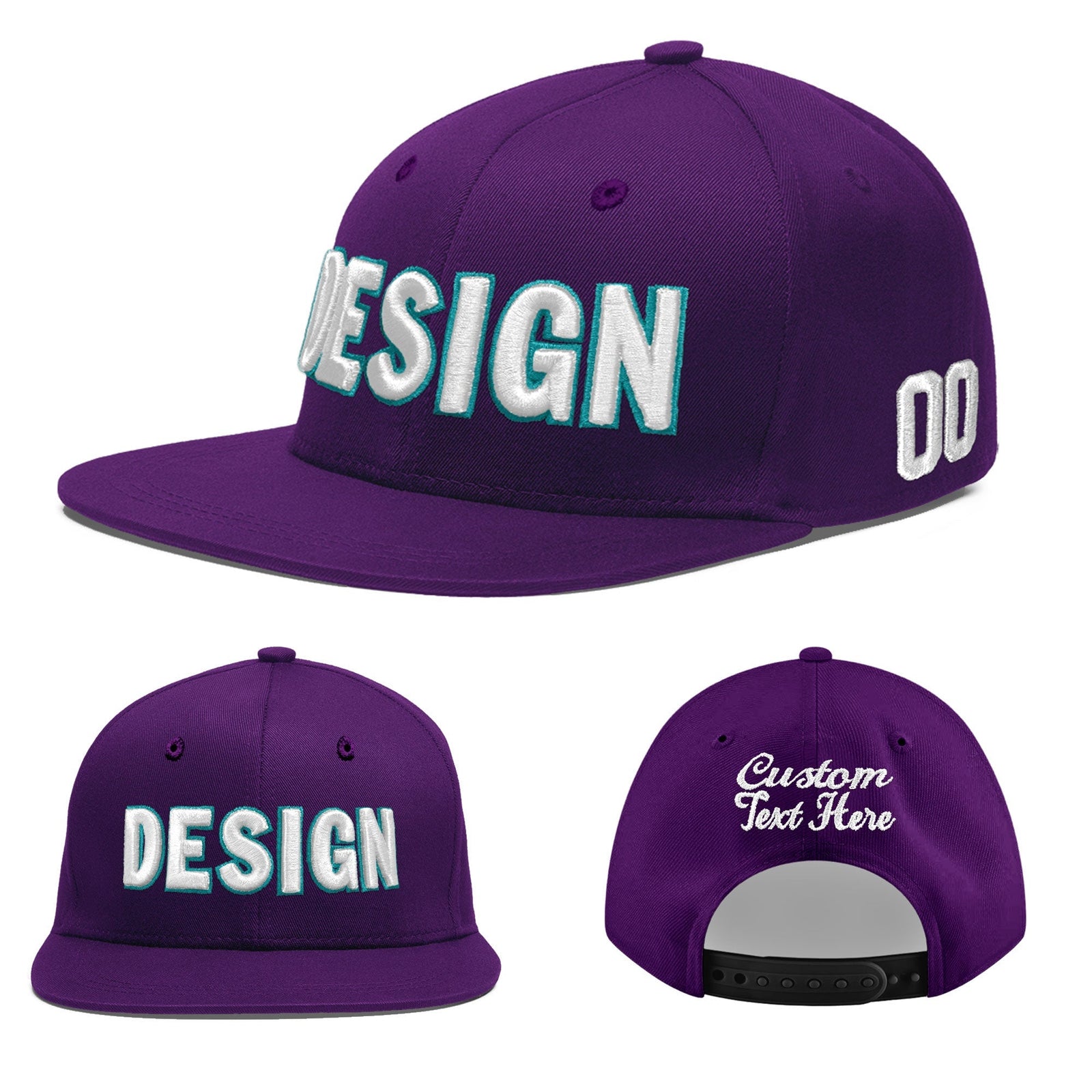 Custom Purple 3D Puff Embroidery Flat Embroidery Casual Sport Baseball Cap