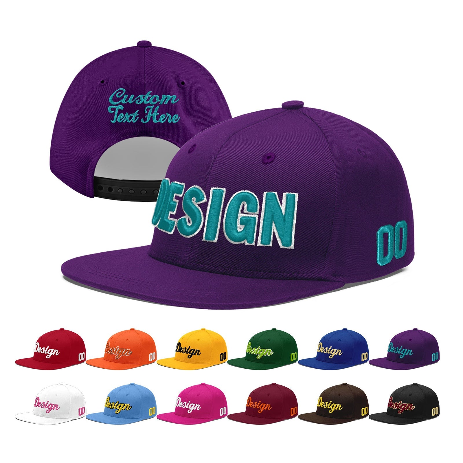 Custom Purple 3D Puff Embroidery Flat Embroidery Casual Sport Baseball Cap