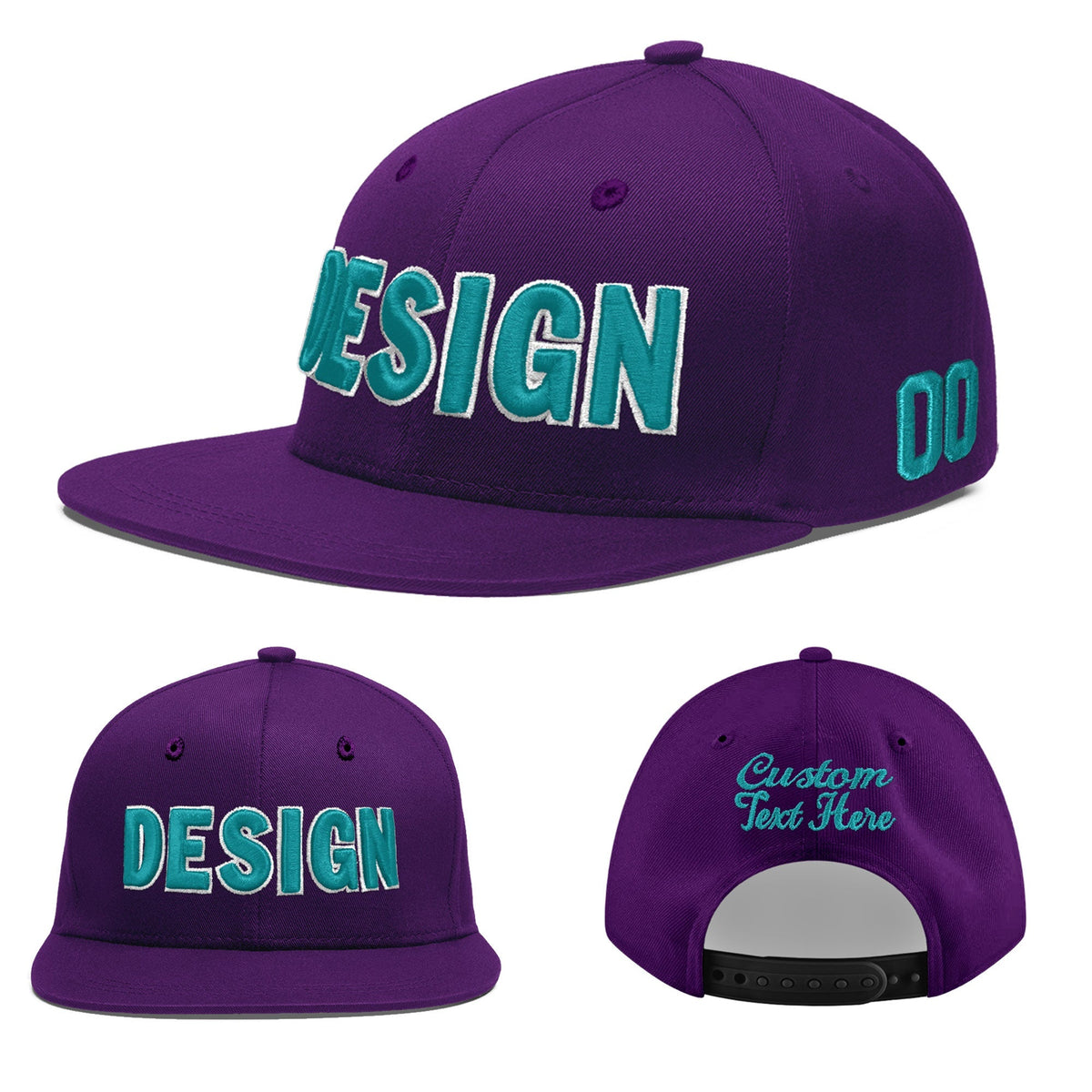 Custom Purple 3D Puff Embroidery Flat Embroidery Casual Sport Baseball Cap