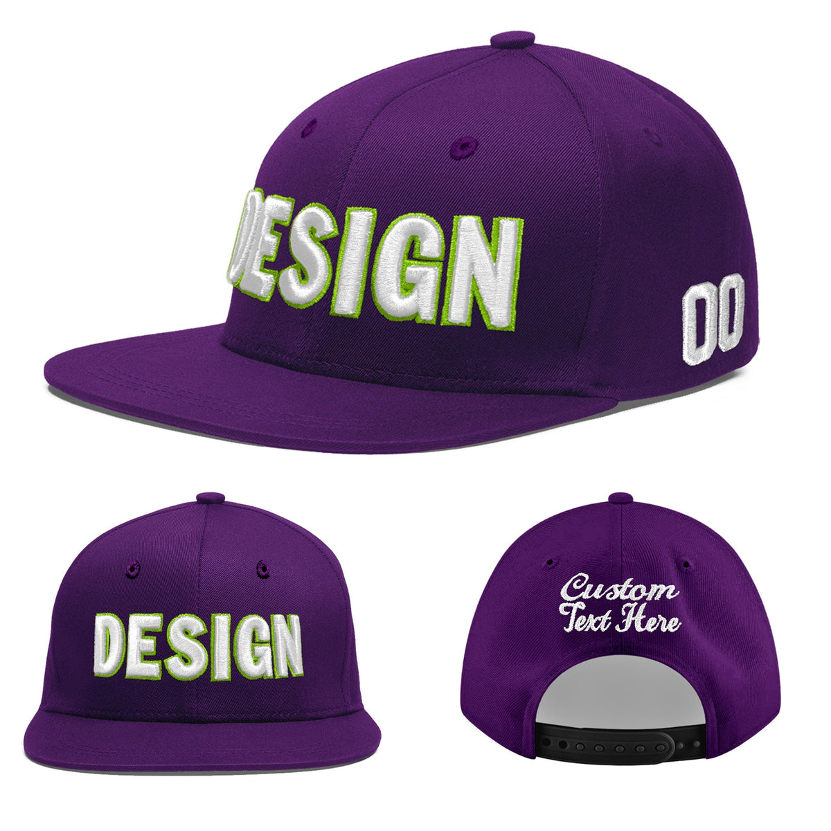Custom Purple 3D Puff Embroidery Flat Embroidery Casual Sport Baseball Cap