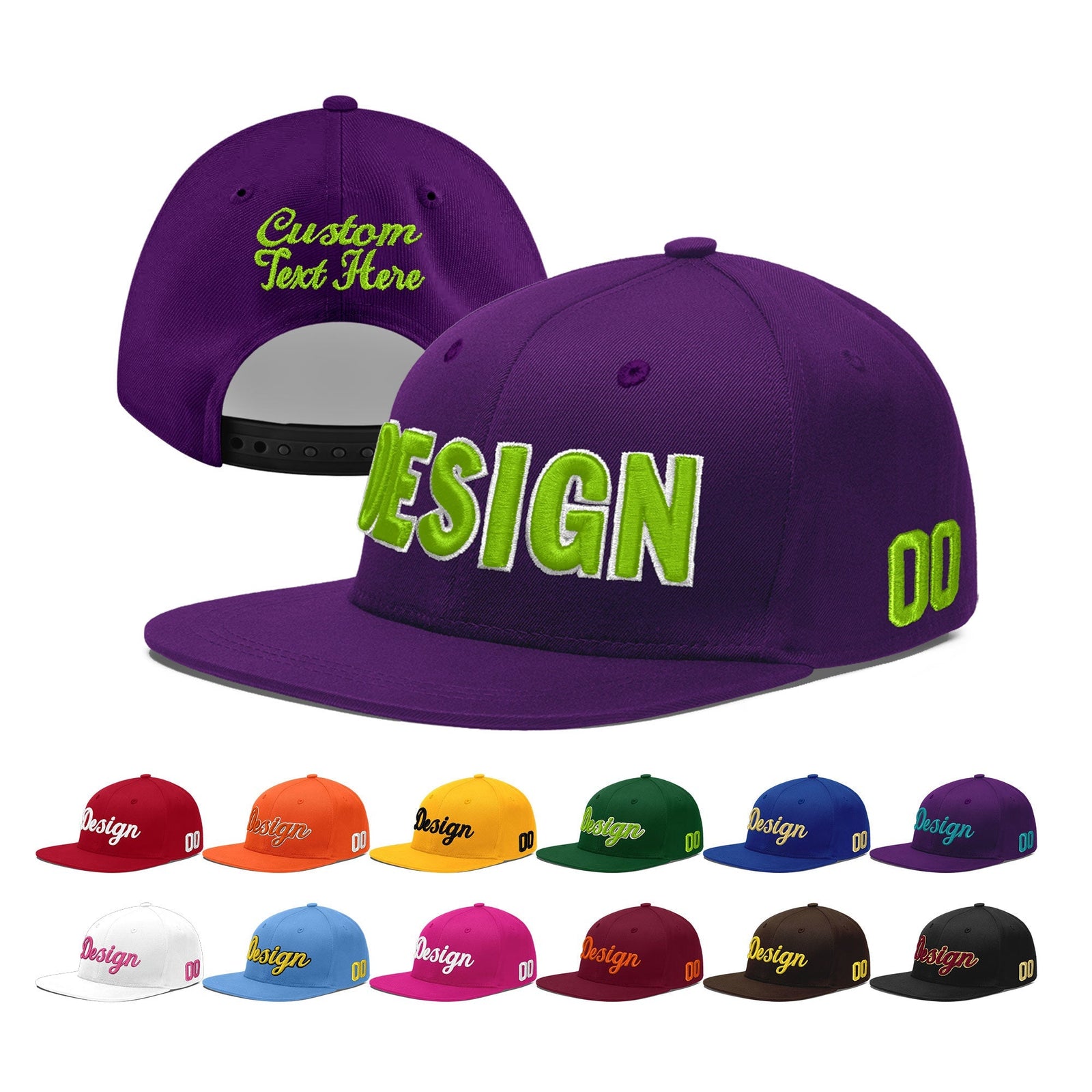 Custom Purple 3D Puff Embroidery Flat Embroidery Casual Sport Baseball Cap
