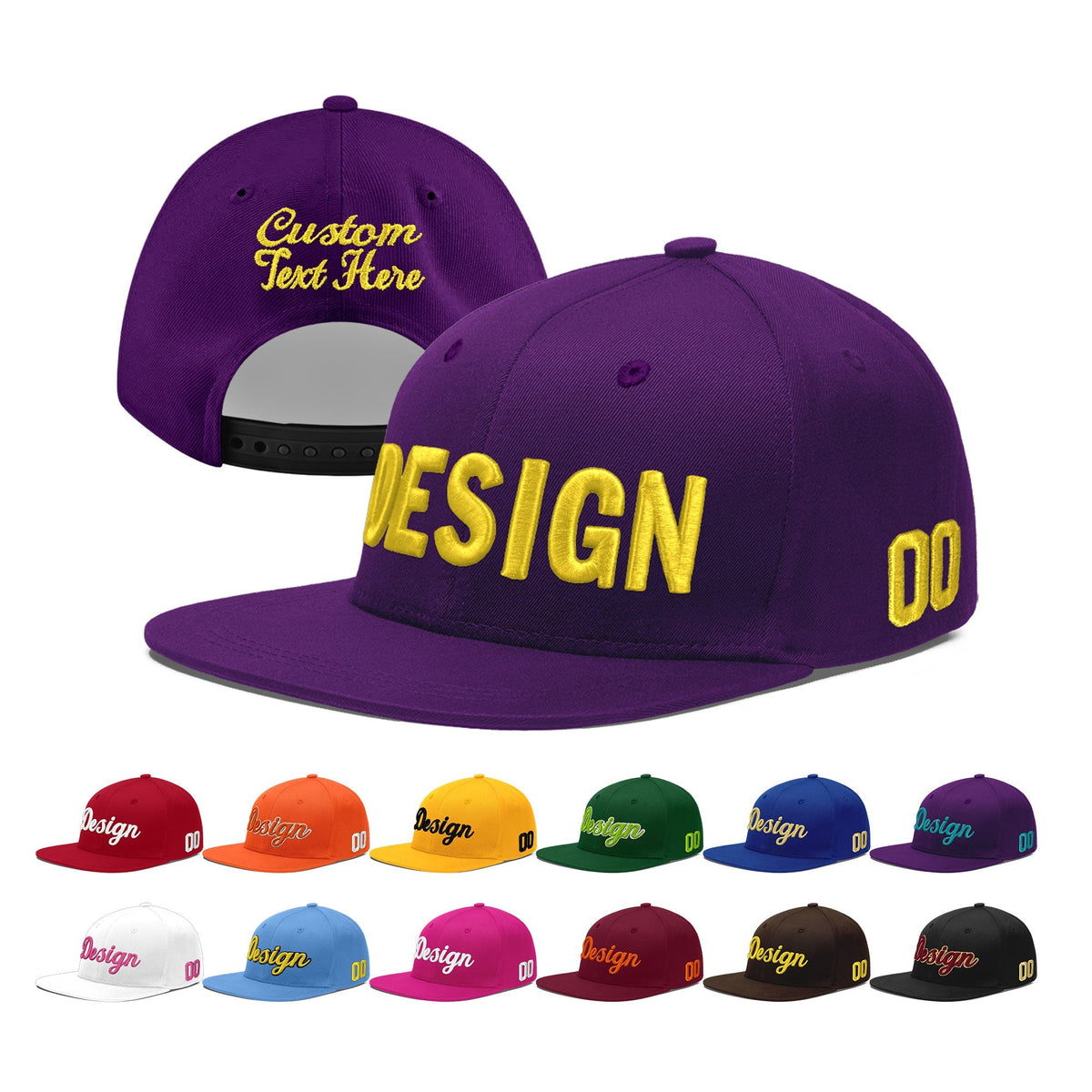 Custom Purple 3D Puff Embroidery Flat Embroidery Casual Sport Baseball Cap