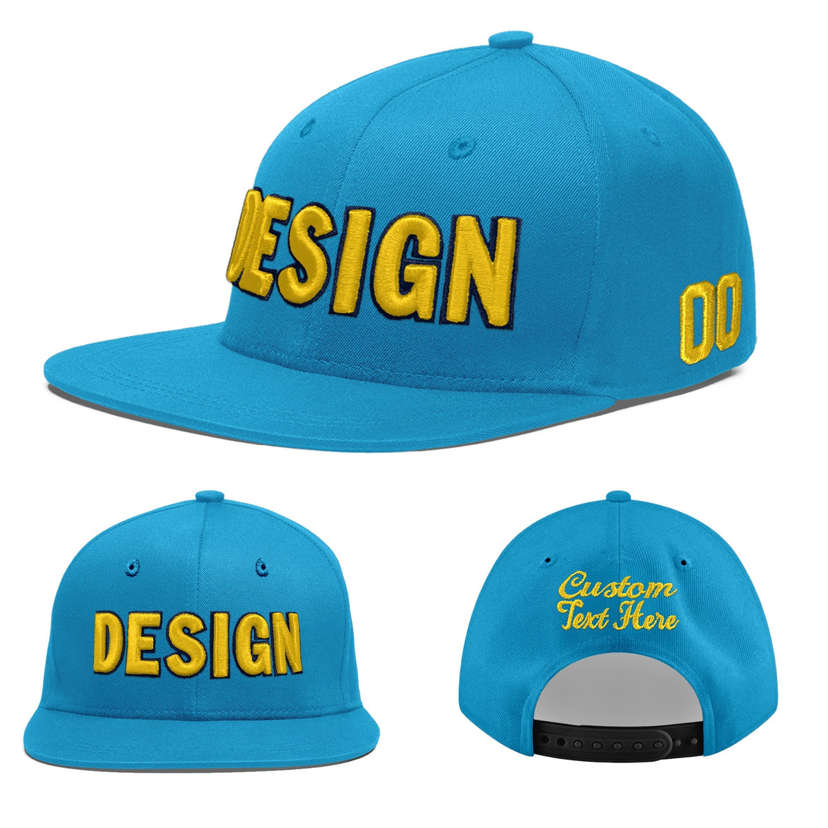 Custom Light Blue 3D Puff Embroidery Flat Embroidery Casual Sport Baseball Cap