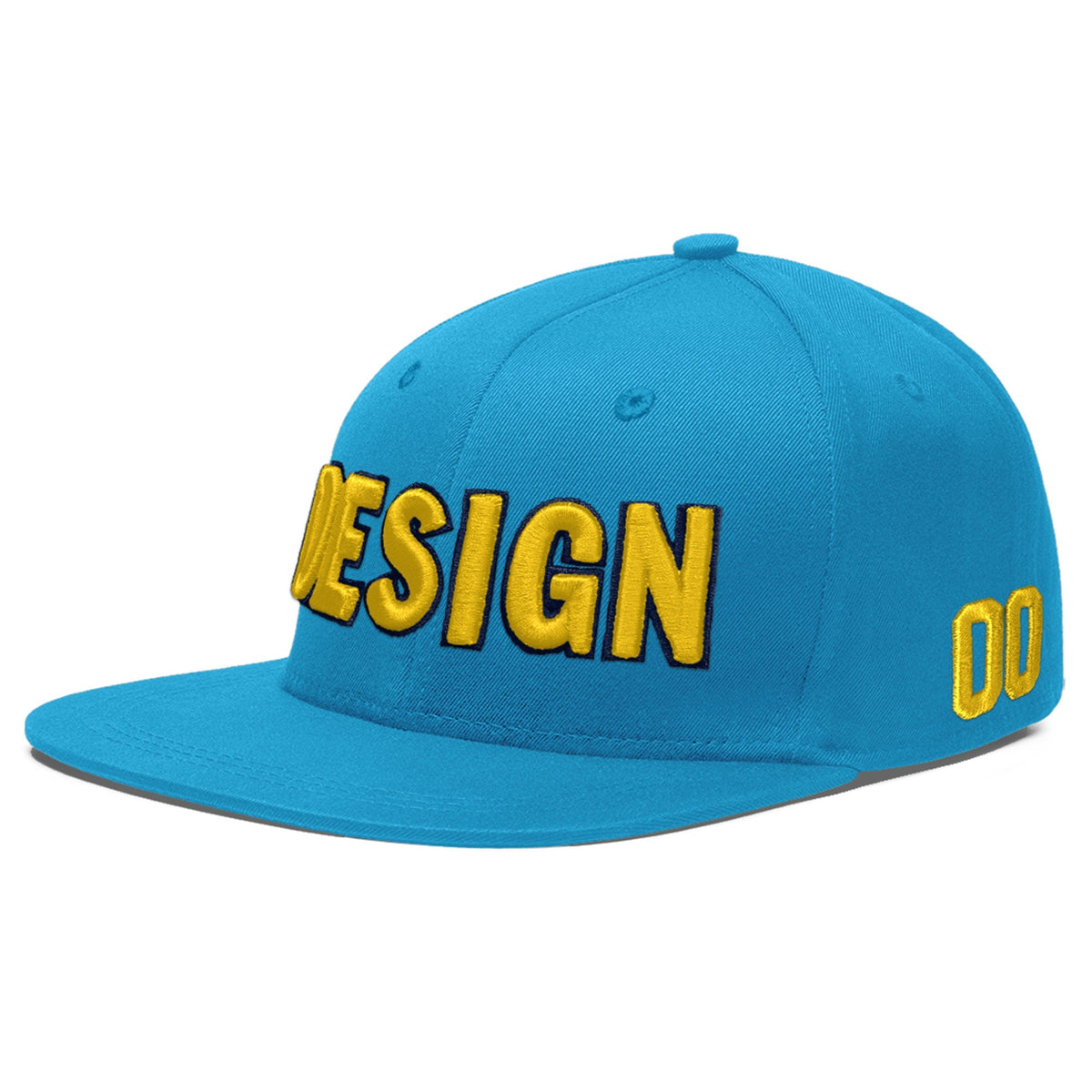 Custom Light Blue 3D Puff Embroidery Flat Embroidery Casual Sport Baseball Cap