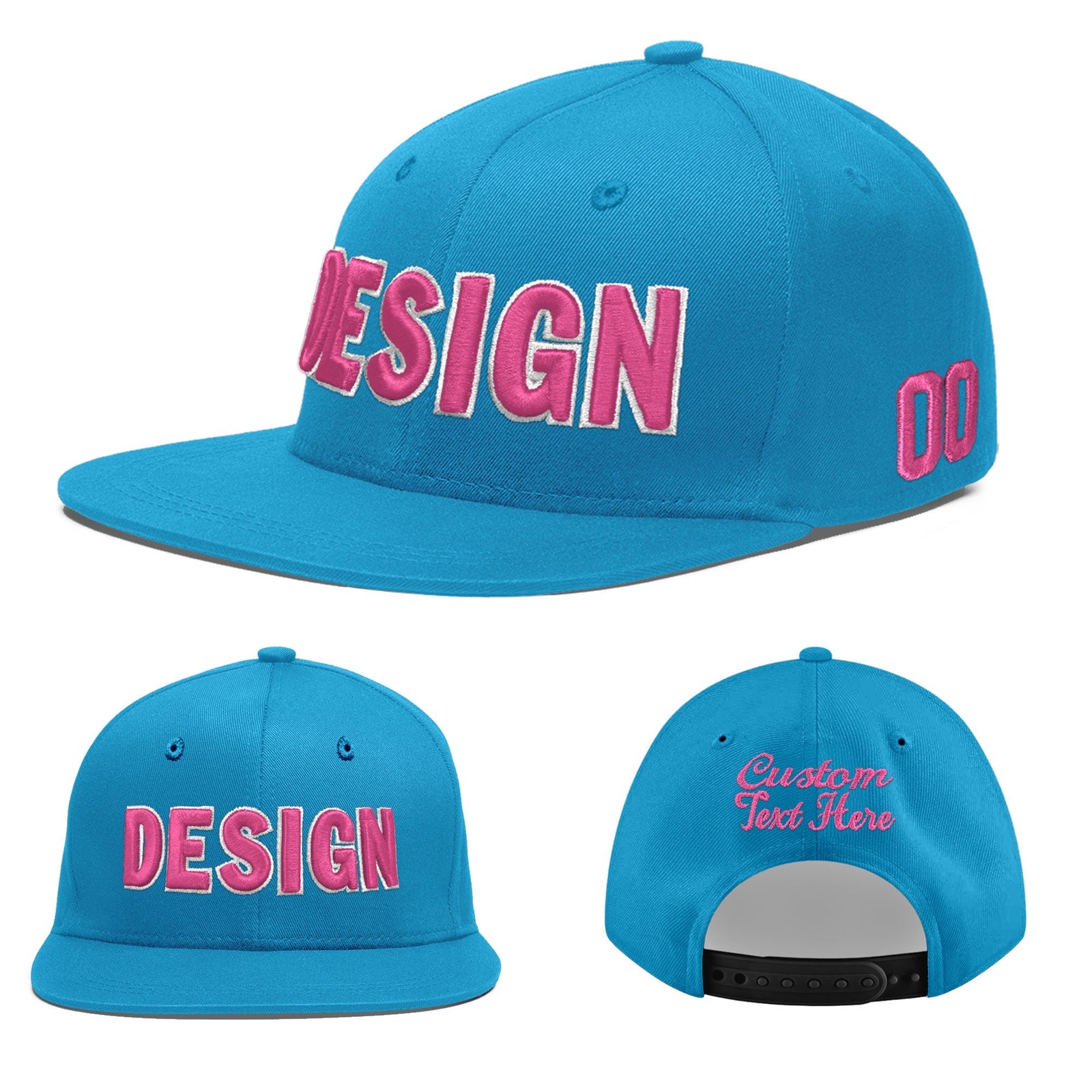 Custom Light Blue 3D Puff Embroidery Flat Embroidery Casual Sport Baseball Cap