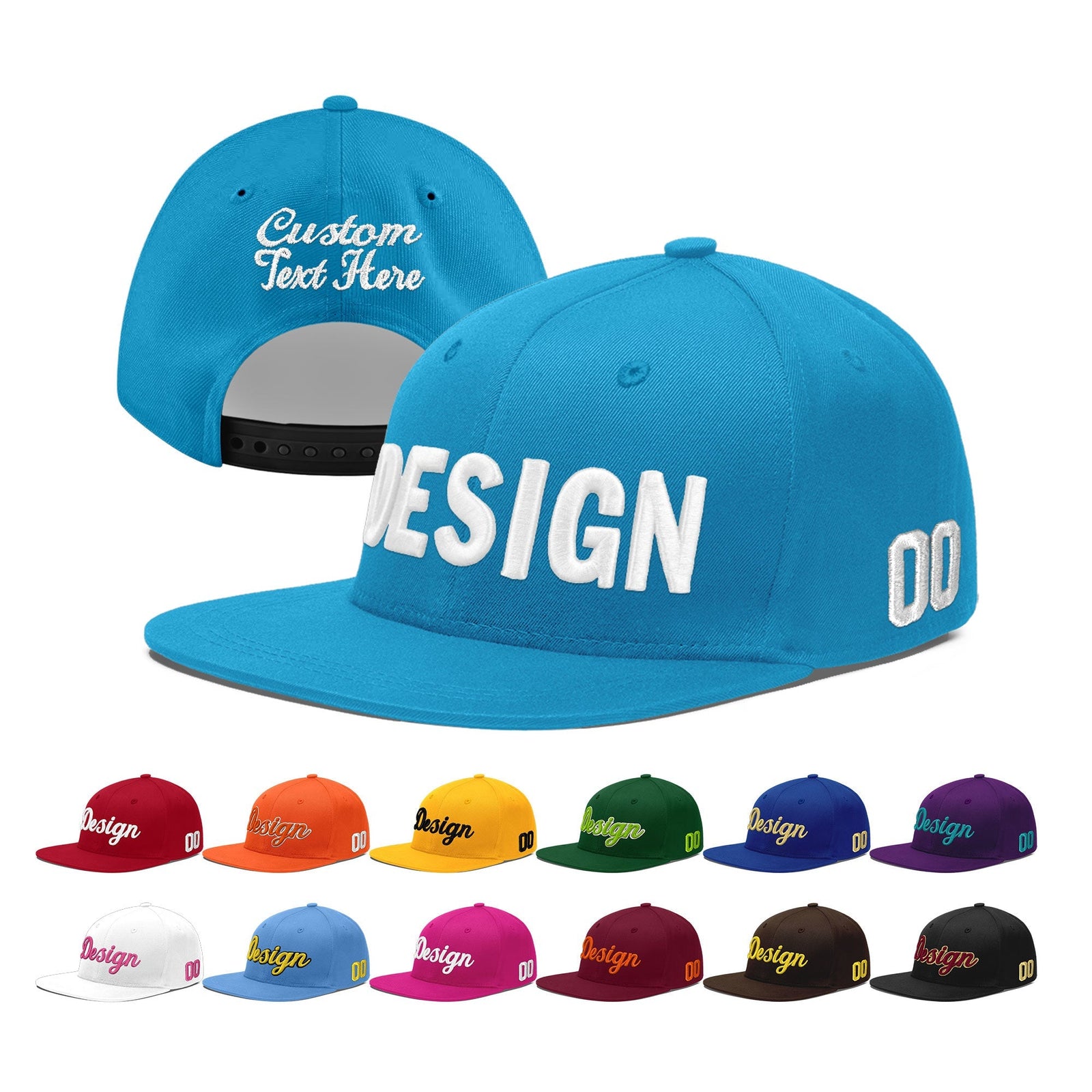 Custom Light Blue 3D Puff Embroidery Flat Embroidery Casual Sport Baseball Cap