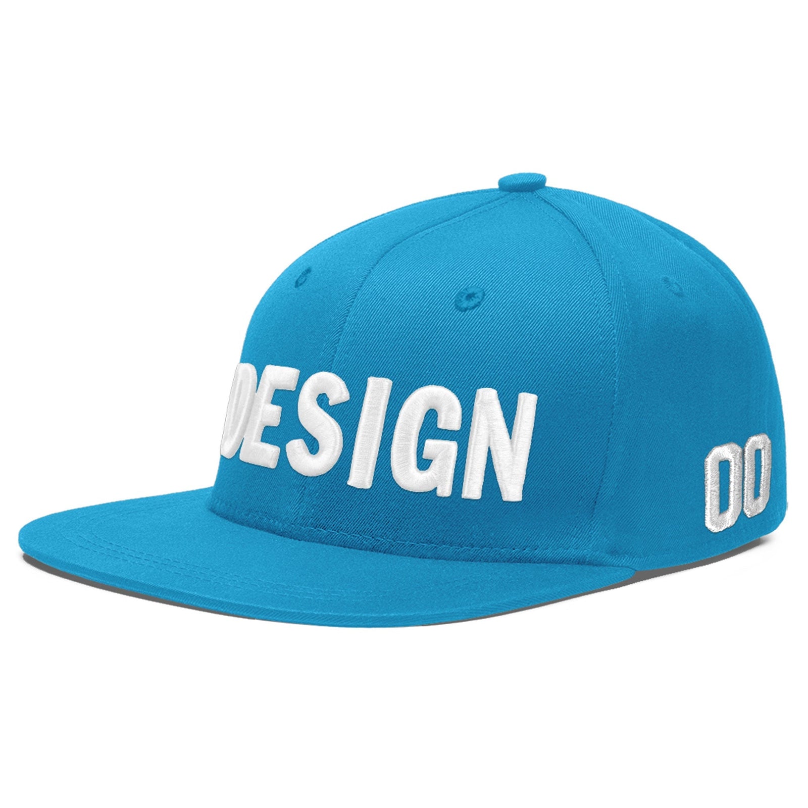 Custom Light Blue 3D Puff Embroidery Flat Embroidery Casual Sport Baseball Cap