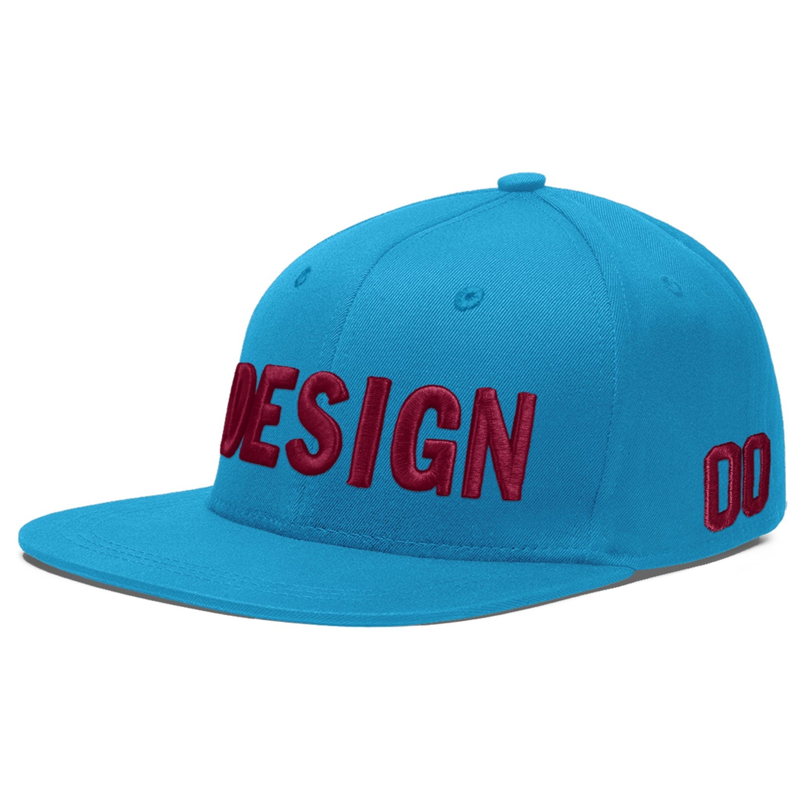 Custom Light Blue 3D Puff Embroidery Flat Embroidery Casual Sport Baseball Cap