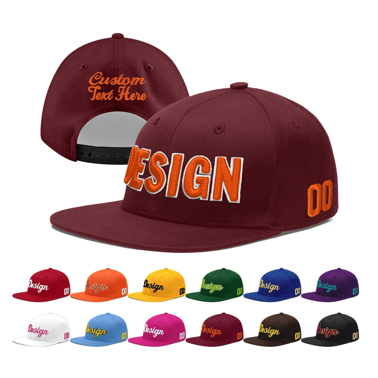 Custom Maroon 3D Puff Embroidery Flat Embroidery Casual Sport Baseball Cap