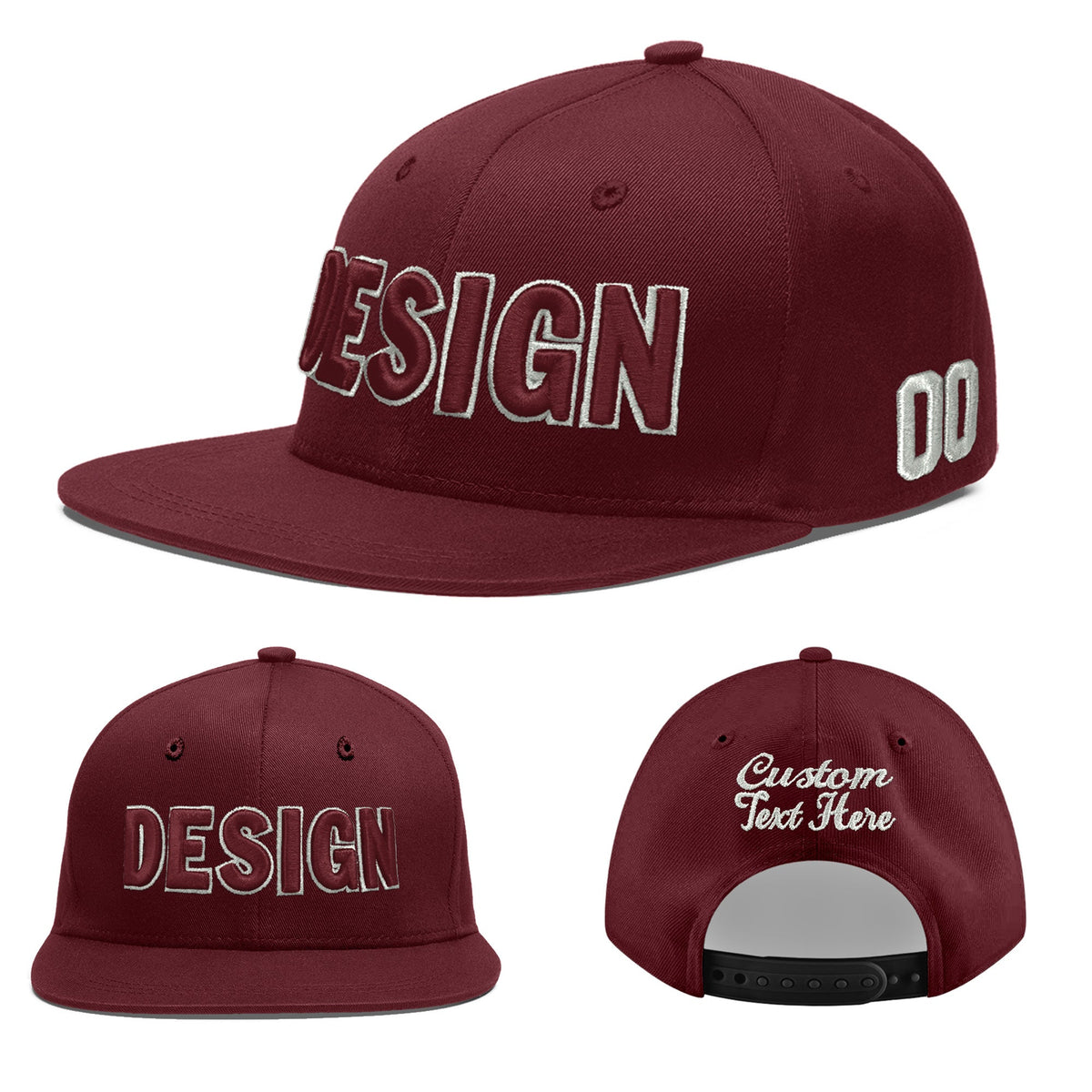Custom Maroon 3D Puff Embroidery Flat Embroidery Casual Sport Baseball Cap