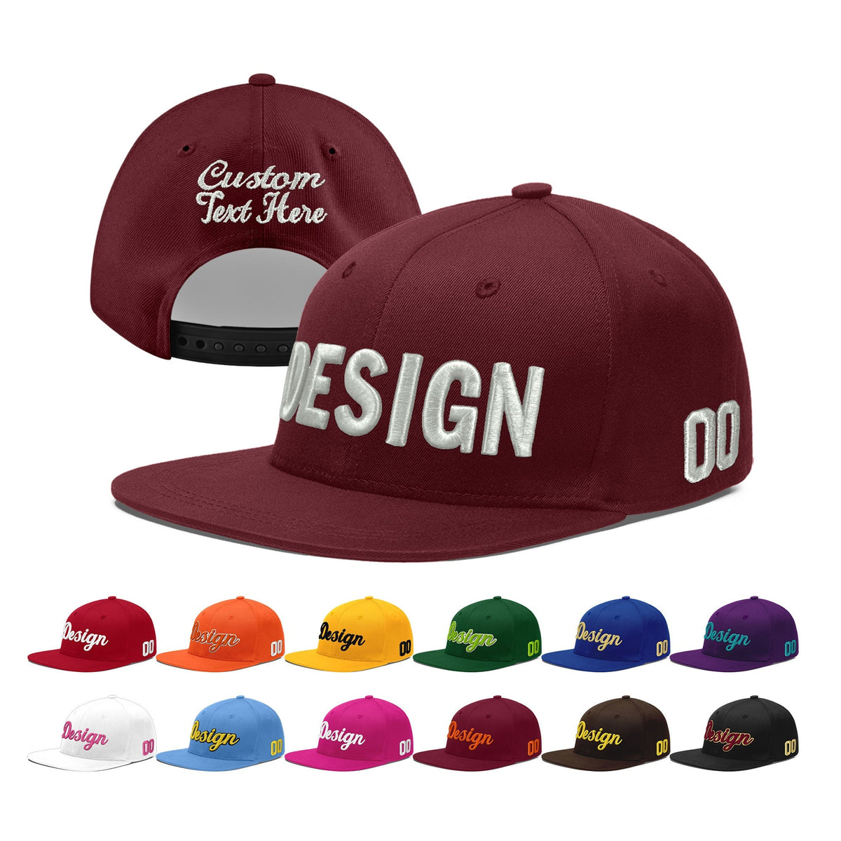 Custom Maroon 3D Puff Embroidery Flat Embroidery Casual Sport Baseball Cap