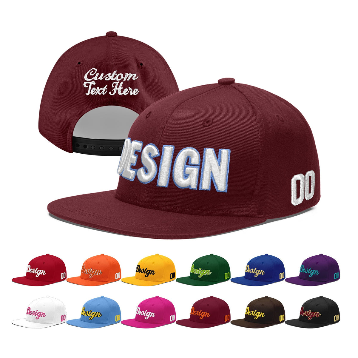 Custom Maroon 3D Puff Embroidery Flat Embroidery Casual Sport Baseball Cap