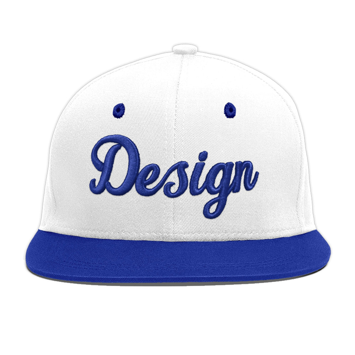 Custom White Royal Blue 3D Puff Embroidery Flat Embroidery Casual Sport Baseball Cap