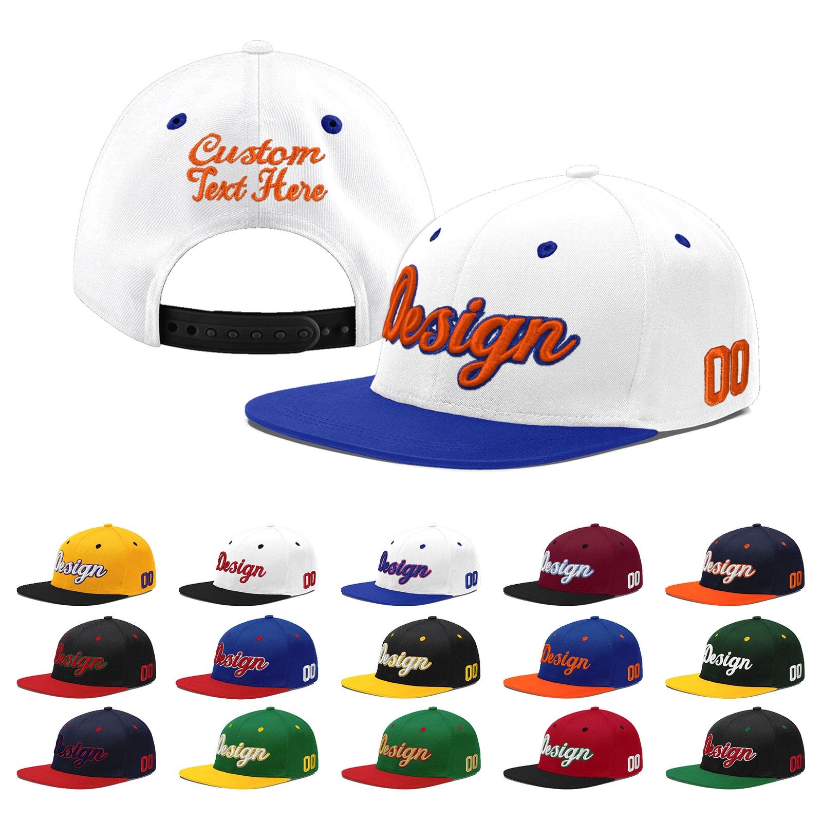 Custom White Royal Blue 3D Puff Embroidery Flat Embroidery Casual Sport Baseball Cap