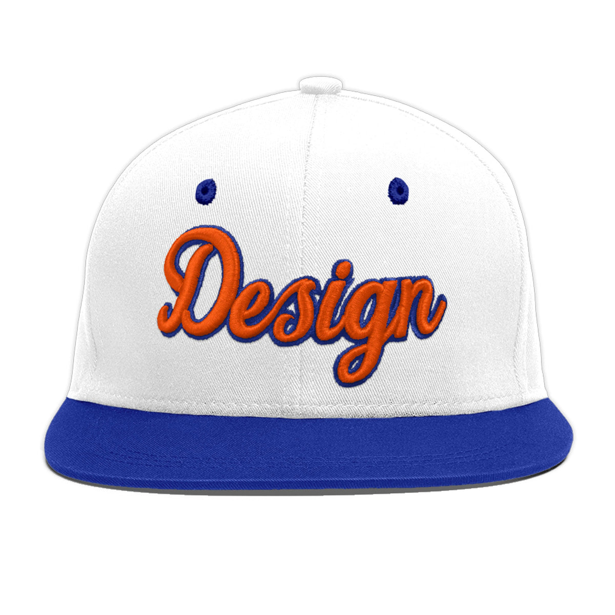 Custom White Royal Blue 3D Puff Embroidery Flat Embroidery Casual Sport Baseball Cap