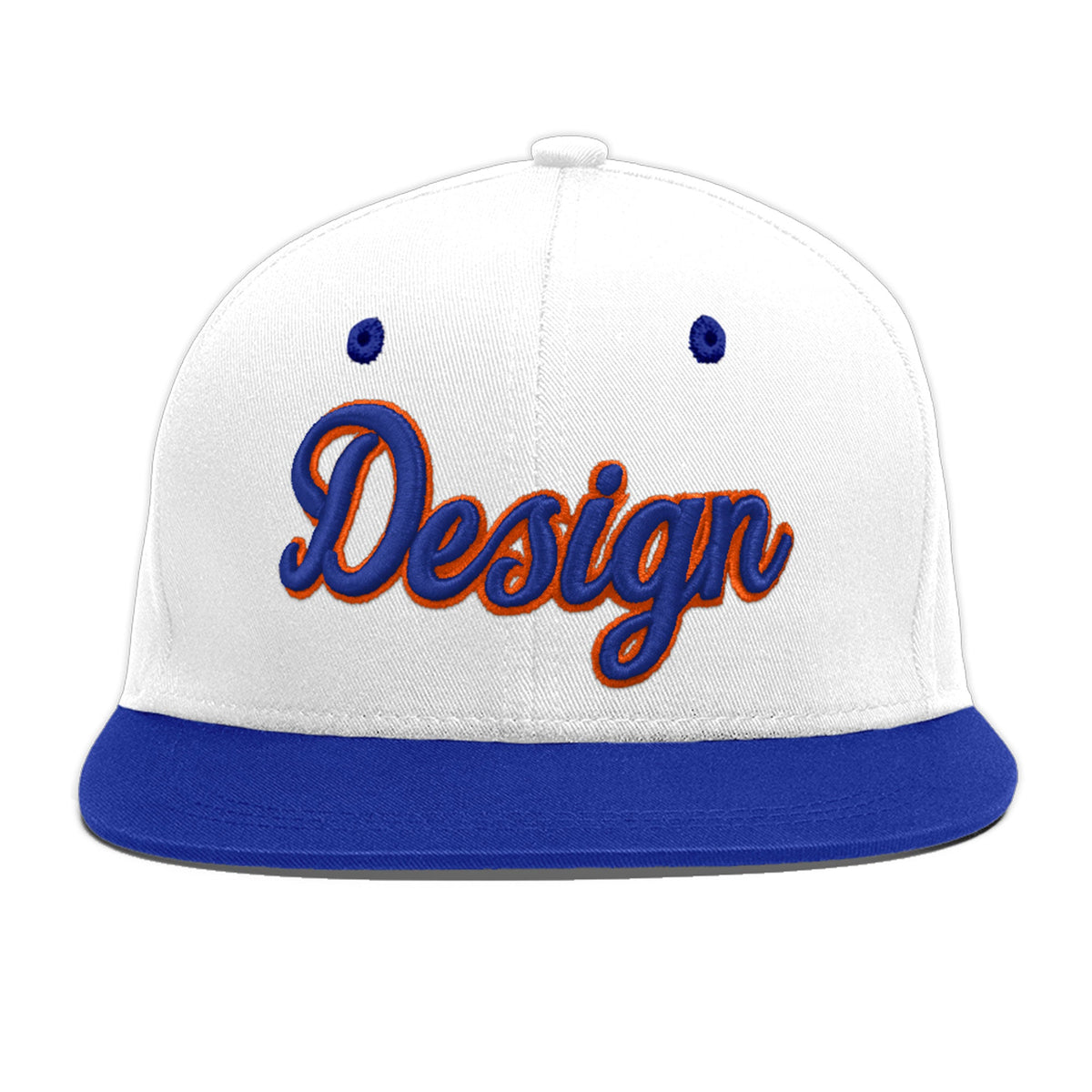 Custom White Royal Blue 3D Puff Embroidery Flat Embroidery Casual Sport Baseball Cap