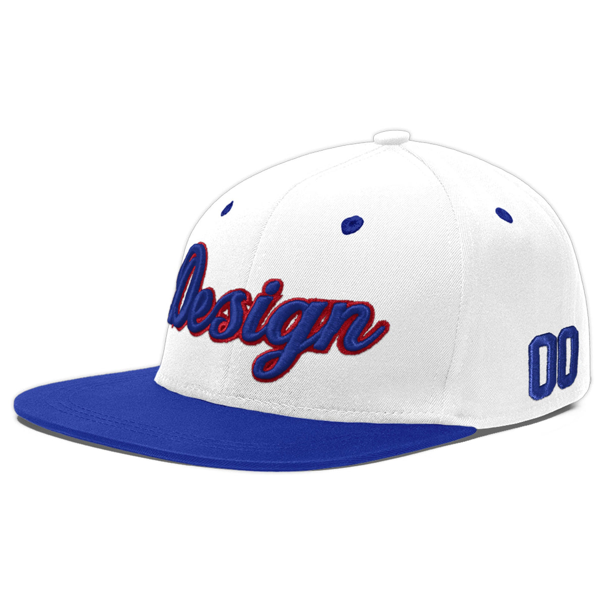 Custom White Royal Blue 3D Puff Embroidery Flat Embroidery Casual Sport Baseball Cap