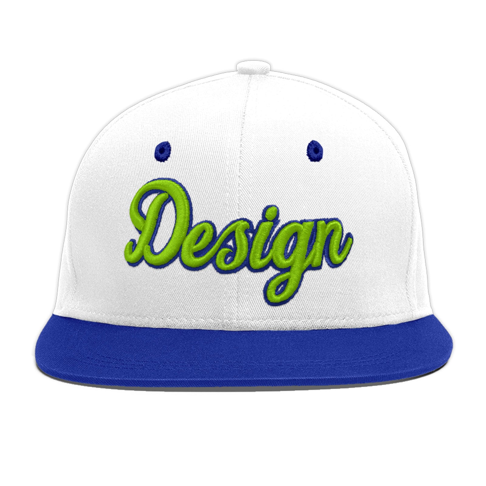 Custom White Royal Blue 3D Puff Embroidery Flat Embroidery Casual Sport Baseball Cap